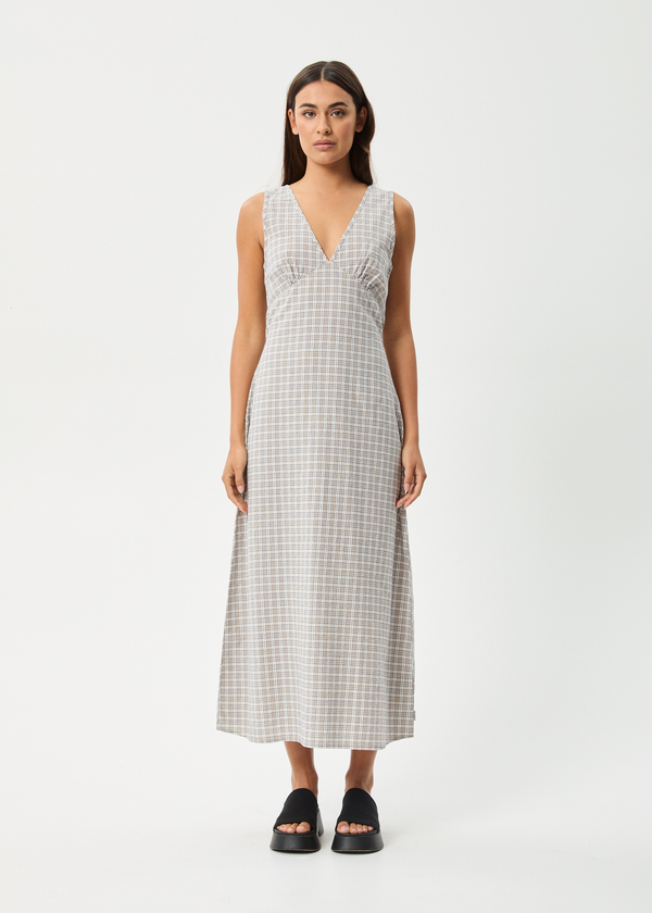 AFENDS Womens Drew - Seersucker Maxi Dress - Taupe Check