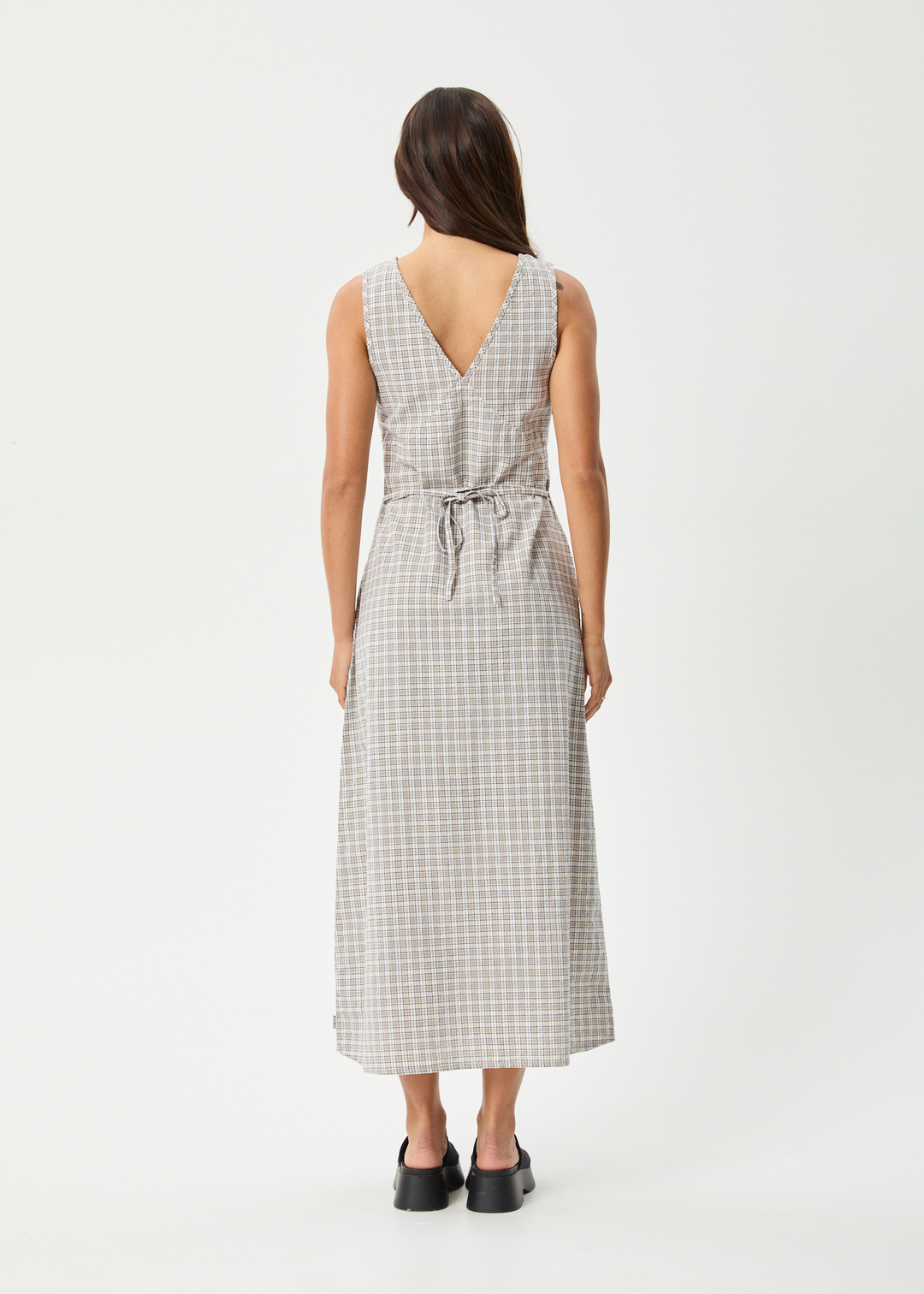 AFENDS Womens Drew - Seersucker Maxi Dress - Taupe Check