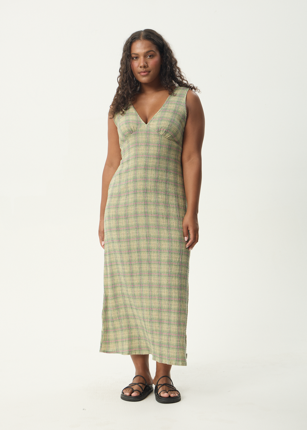 AFENDS Womens Tully - Seersucker Maxi Dress - Position Green Check AFENDS Womens Tully - Seersucker Maxi Dress - Position Green Check