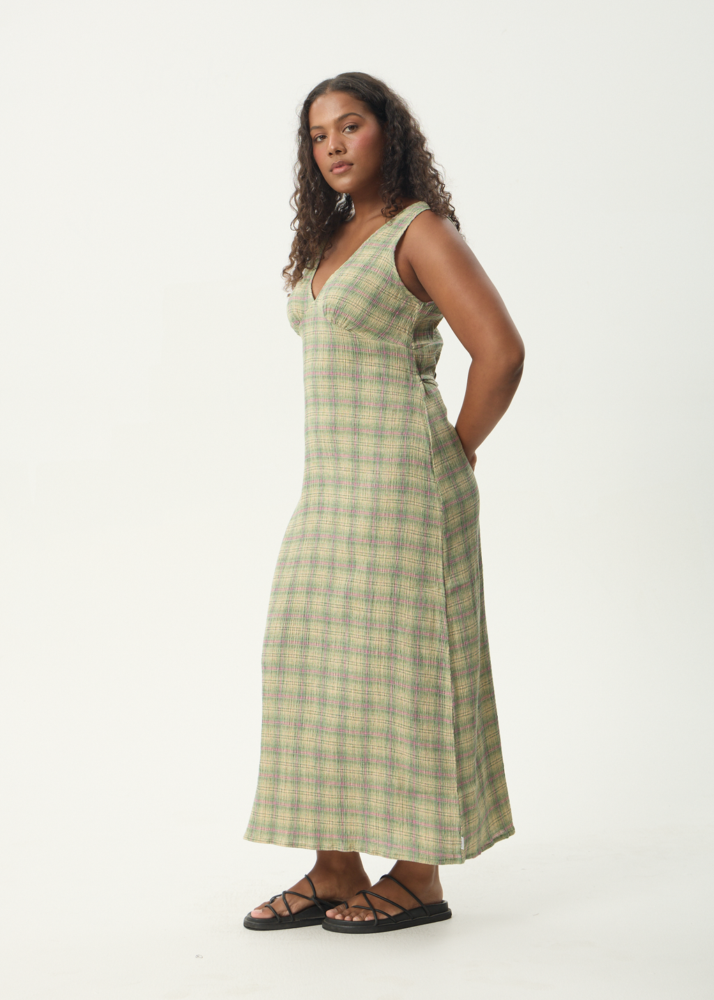 AFENDS Womens Position - Seersucker Maxi Dress - Green Check