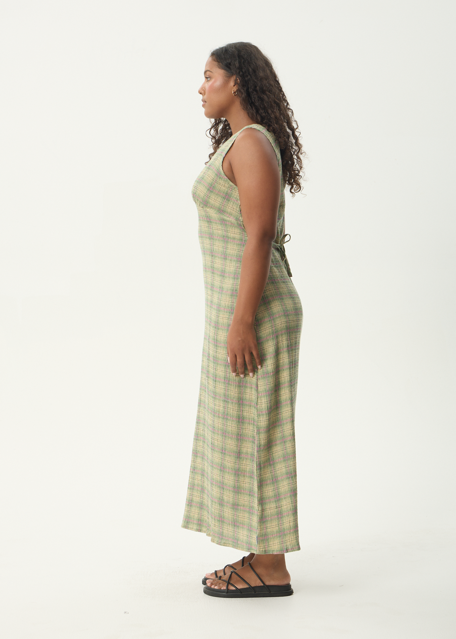 AFENDS Womens Position - Seersucker Maxi Dress - Green Check
