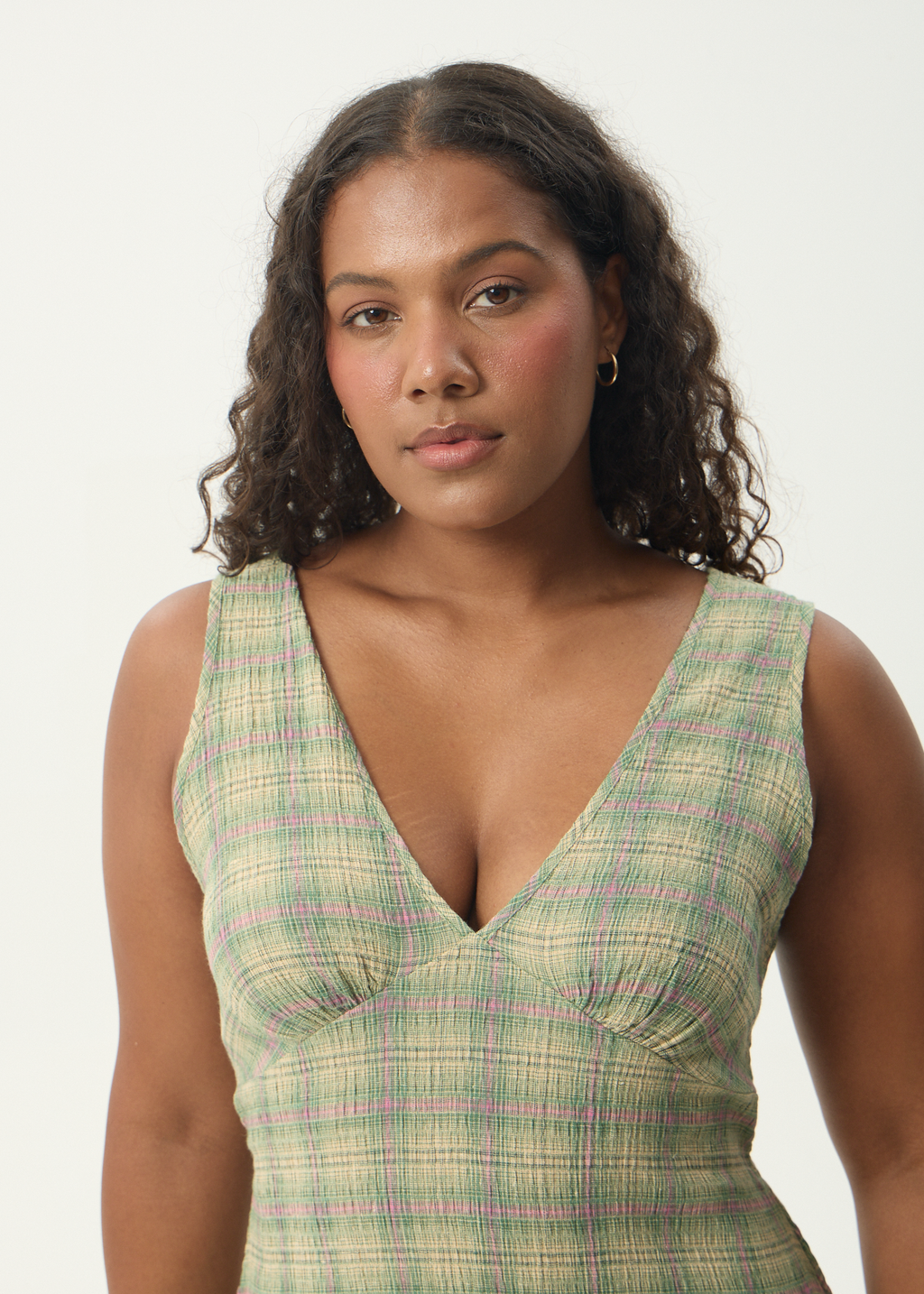 AFENDS Womens Position - Seersucker Maxi Dress - Green Check