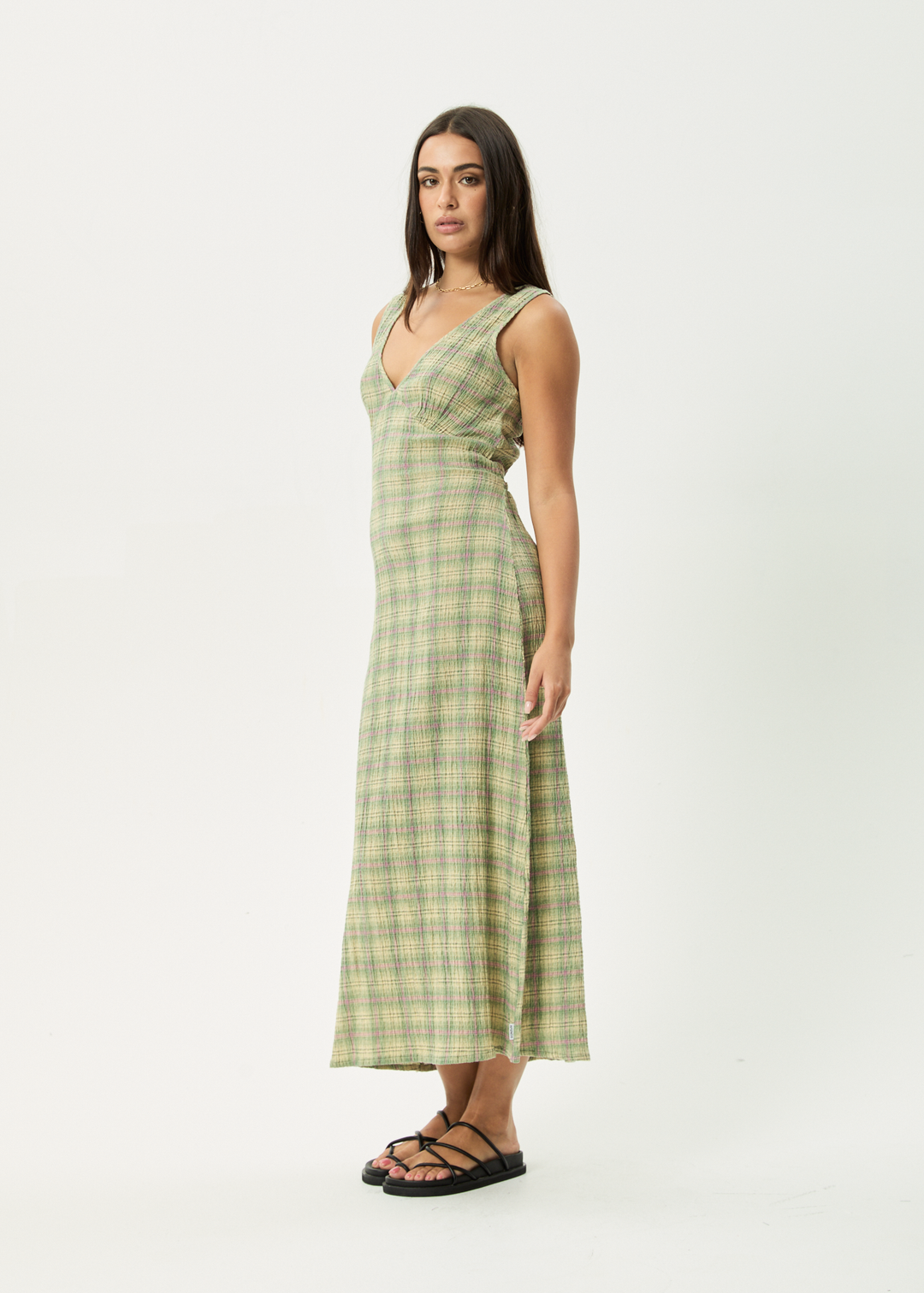 AFENDS Womens Position - Seersucker Maxi Dress - Green Check