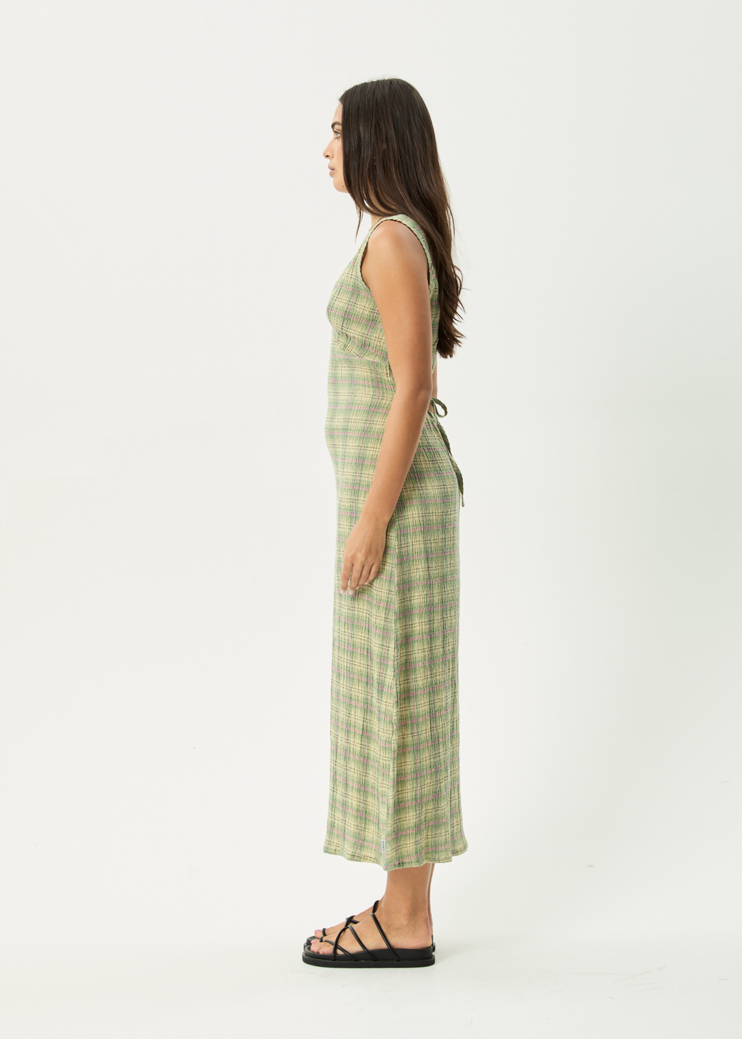 AFENDS Womens Position - Seersucker Maxi Dress - Green Check