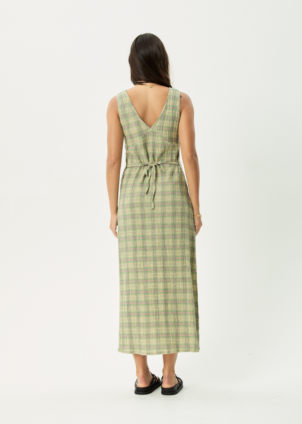 AFENDS Womens Position - Seersucker Maxi Dress - Green Check