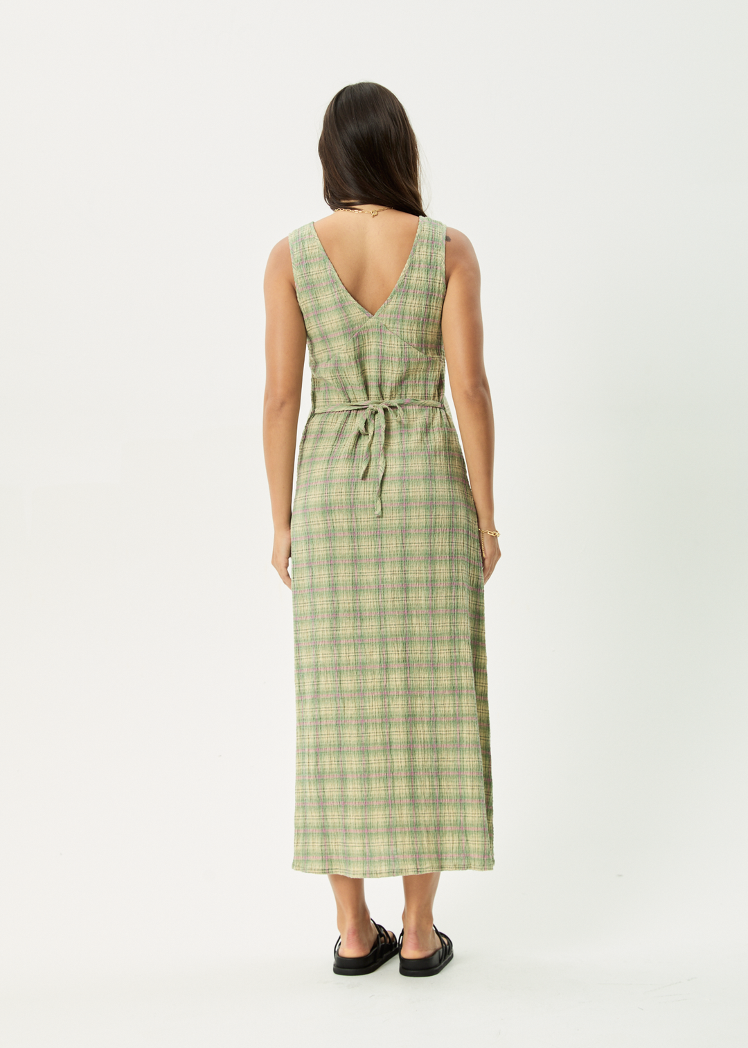 AFENDS Womens Position - Seersucker Maxi Dress - Green Check