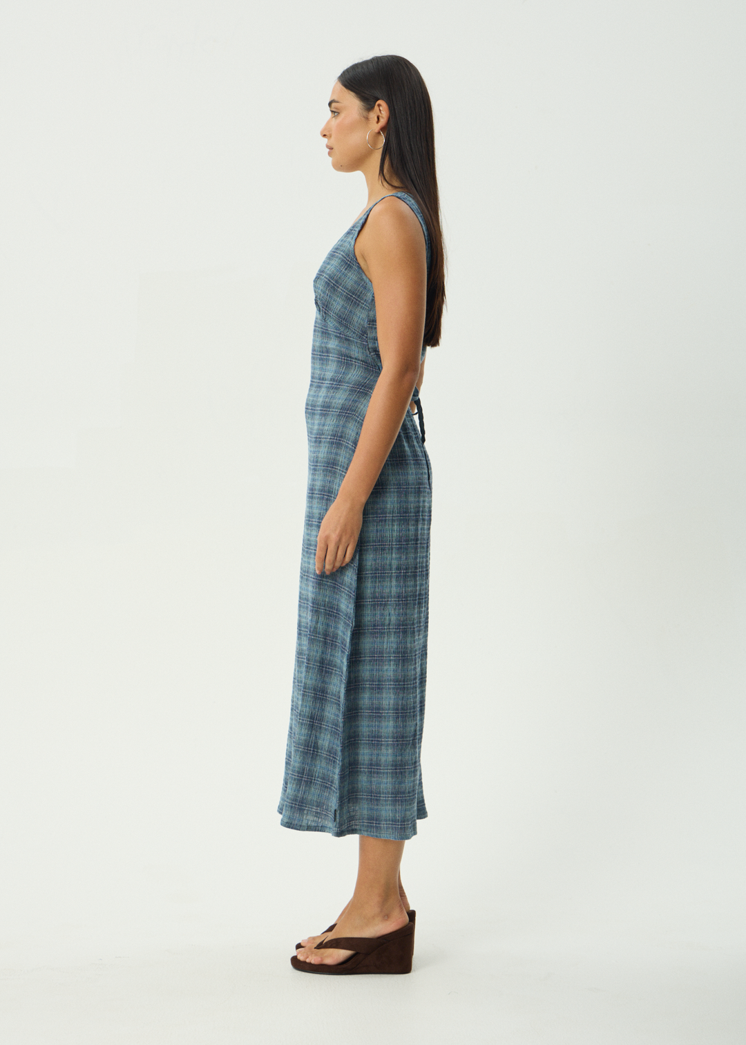AFENDS Womens Position - Seersucker Check Maxi Dress - Navy Check