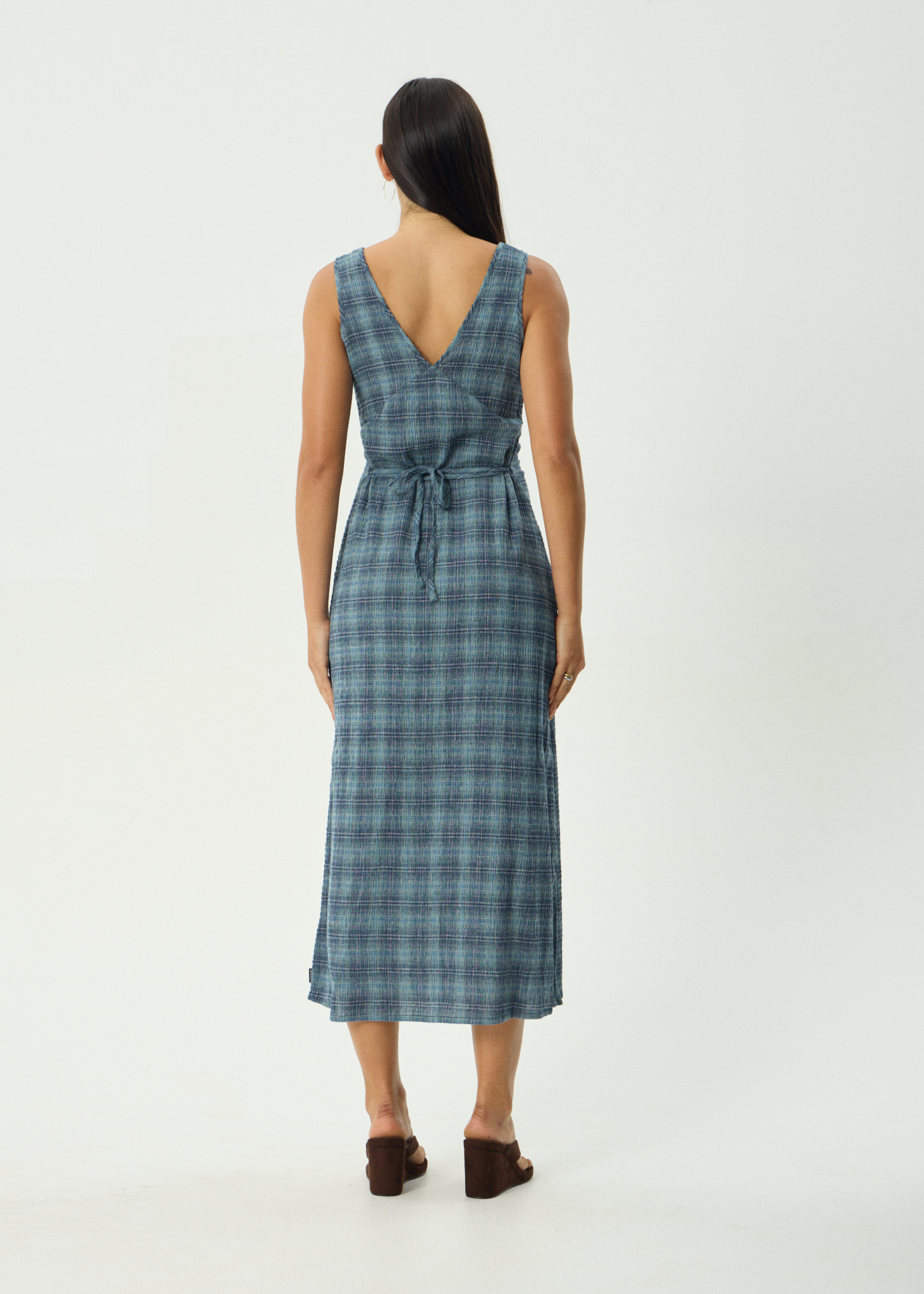 AFENDS Womens Position - Seersucker Check Maxi Dress - Navy Check
