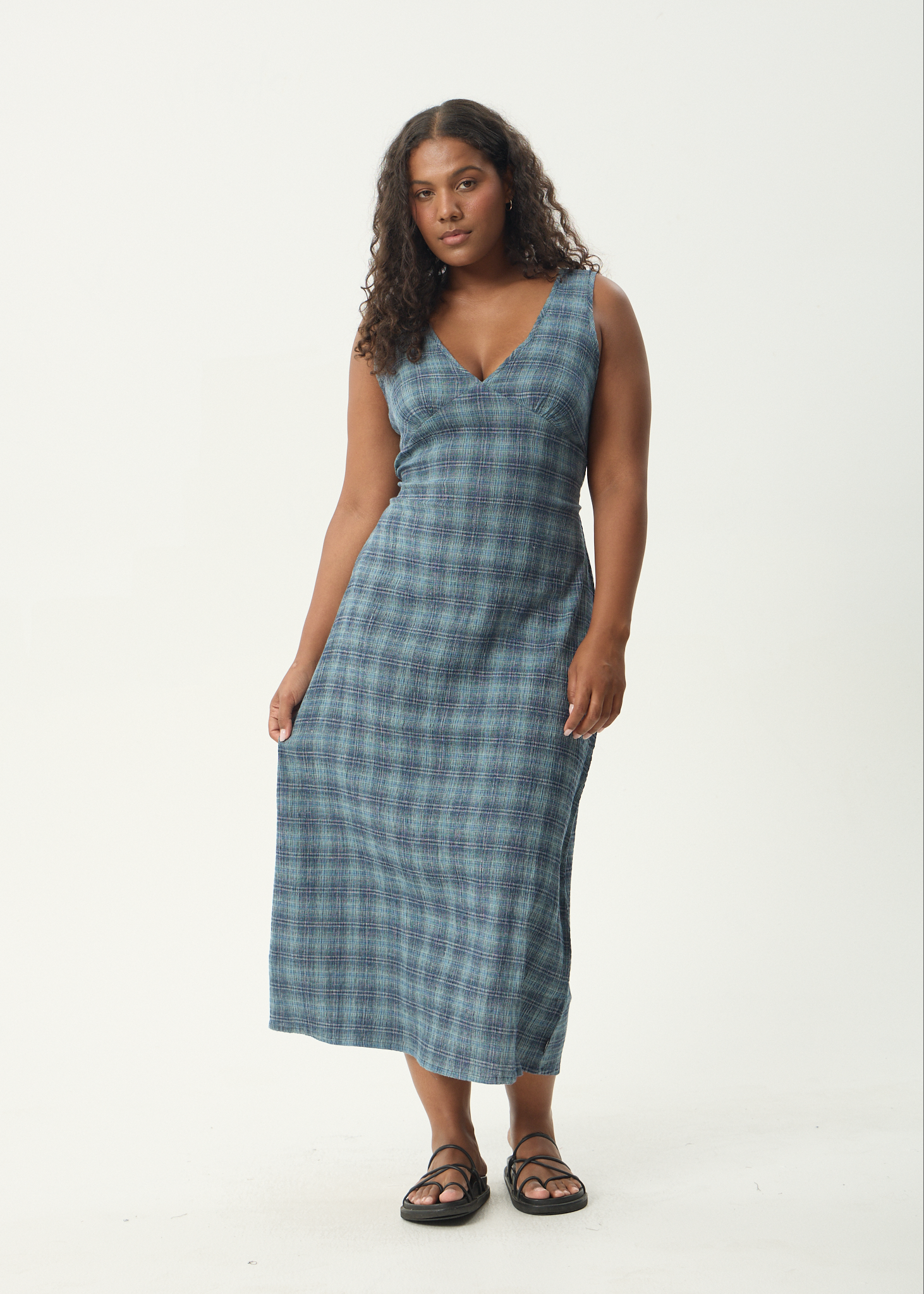 AFENDS Womens Position - Seersucker Check Maxi Dress - Navy Check AFENDS Womens Position - Seersucker Check Maxi Dress - Navy Check