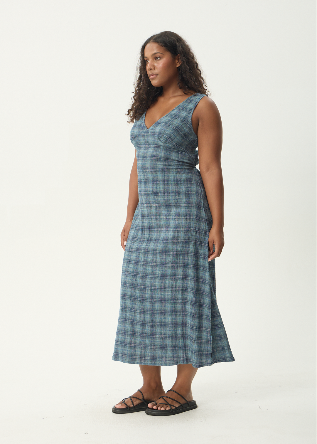 AFENDS Womens Position - Seersucker Check Maxi Dress - Navy Check