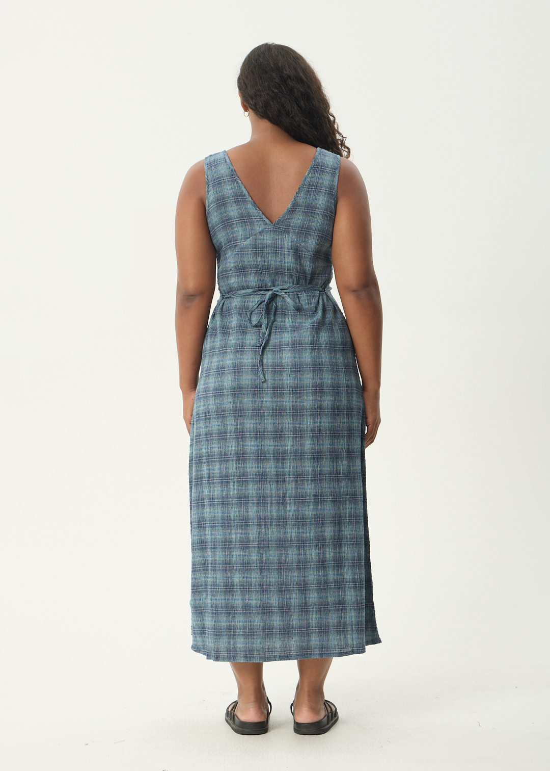 AFENDS Womens Position - Seersucker Check Maxi Dress - Navy Check
