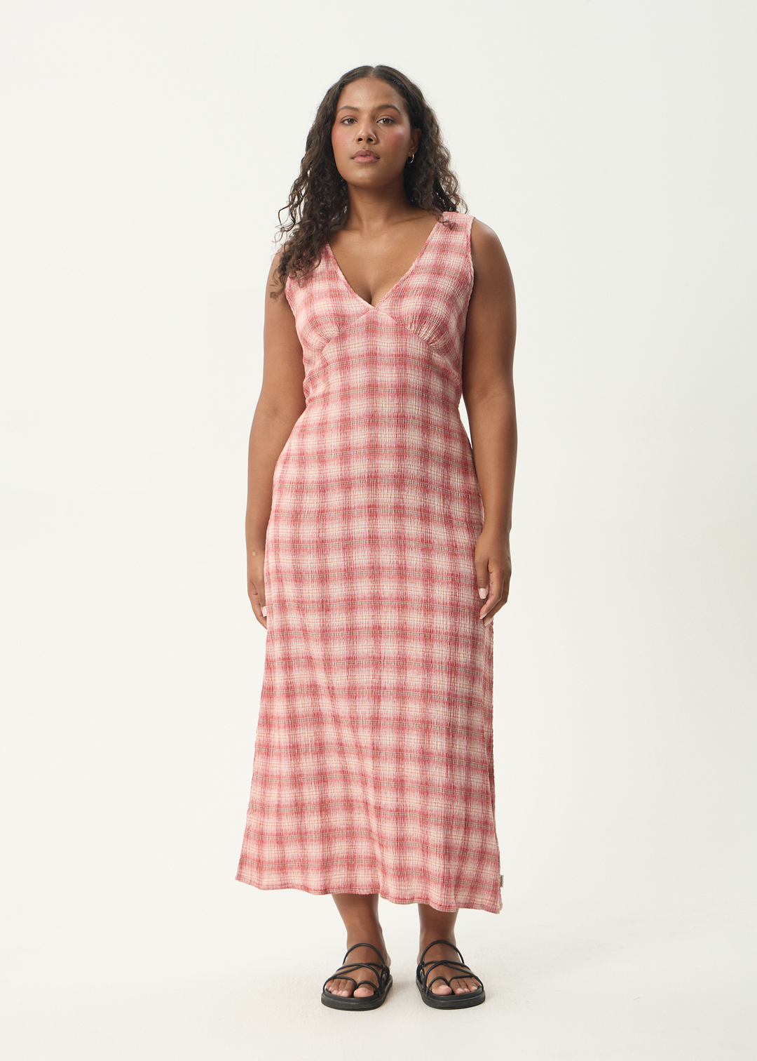 AFENDS Womens Position - Seersucker Maxi Dress - Red Check