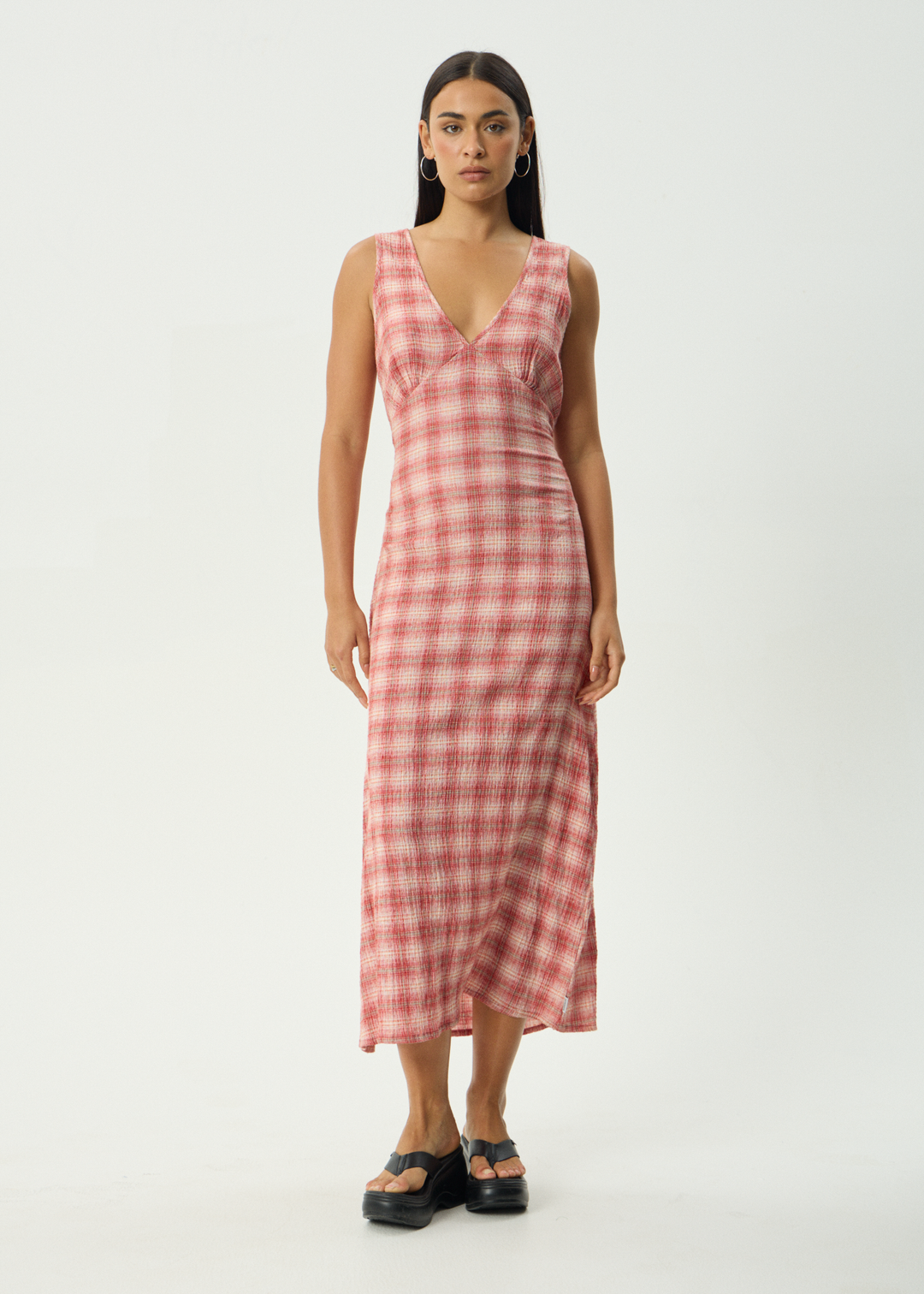 AFENDS Womens Position - Seersucker Maxi Dress - Red Check