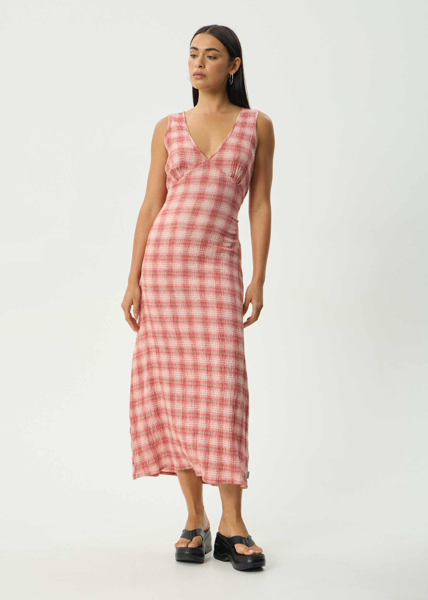 AFENDS Womens Position - Seersucker Maxi Dress - Red Check