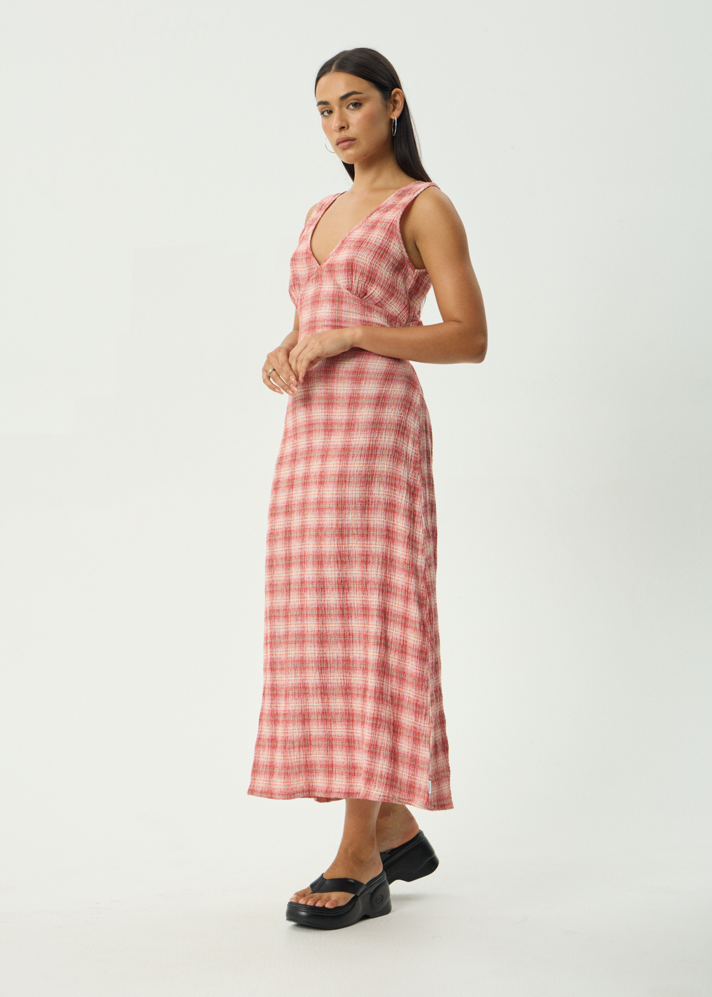 AFENDS Womens Position - Seersucker Maxi Dress - Red Check