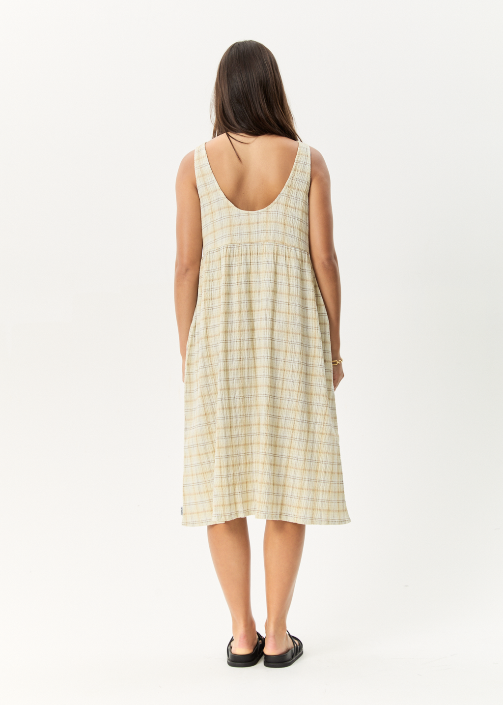 AFENDS Womens Position - Seersucker Midi Dress - Tan Check