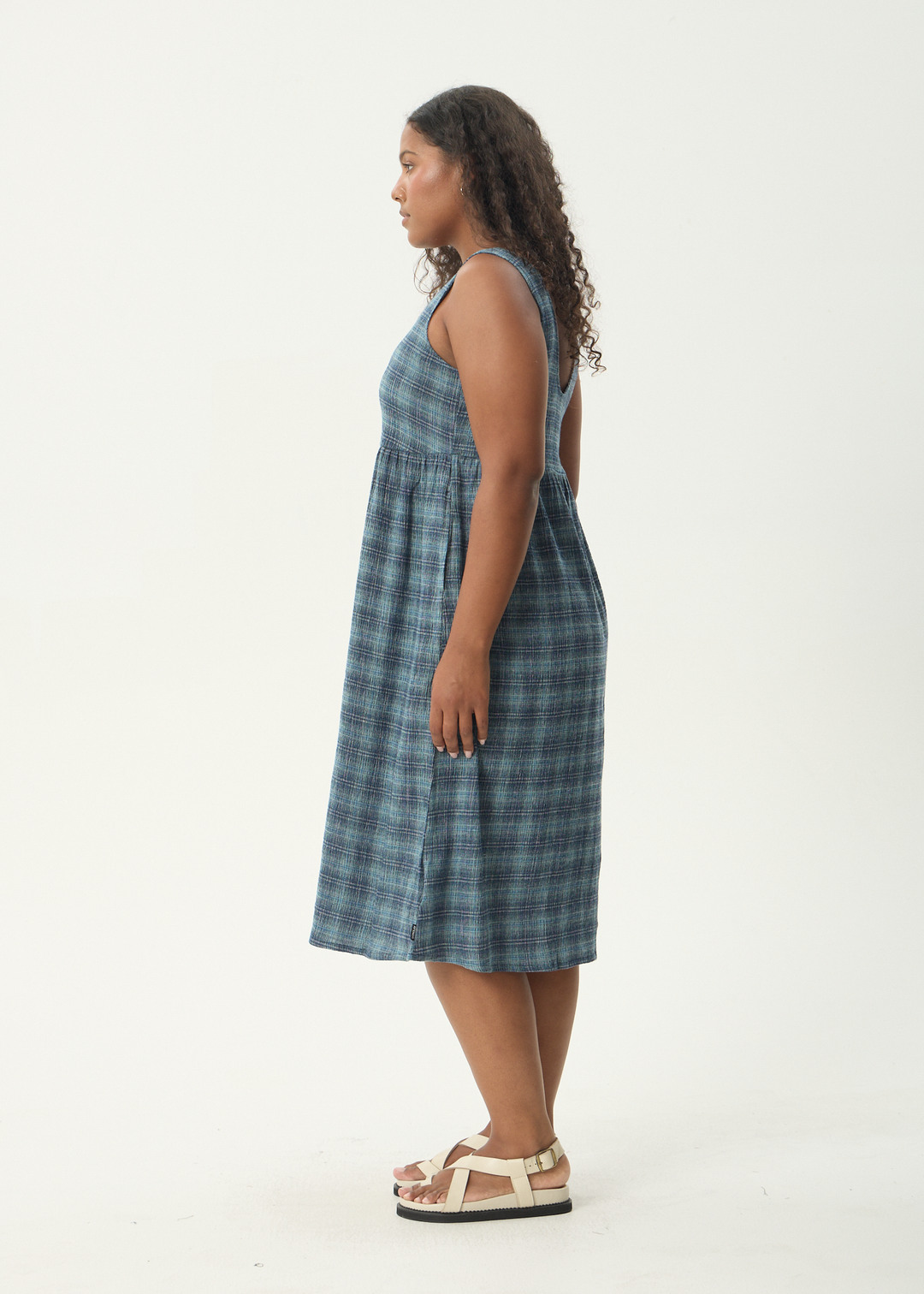 AFENDS Womens Position - Seersucker Midi Dress - Navy Check