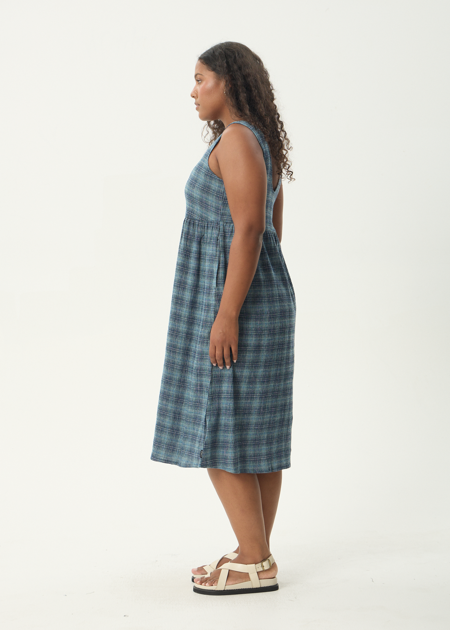 AFENDS Womens Position - Seersucker Midi Dress - Navy Check