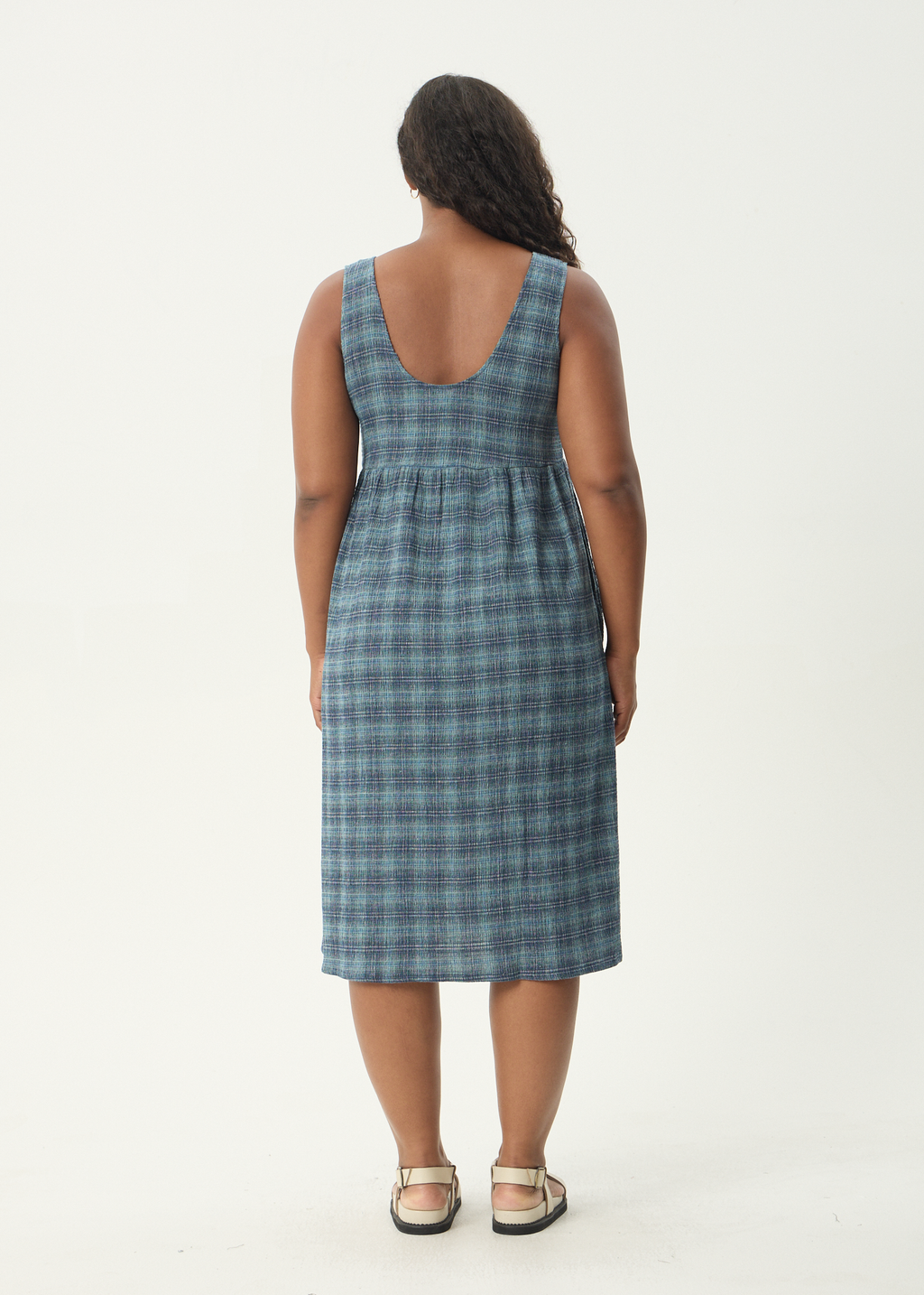 AFENDS Womens Position - Seersucker Midi Dress - Navy Check