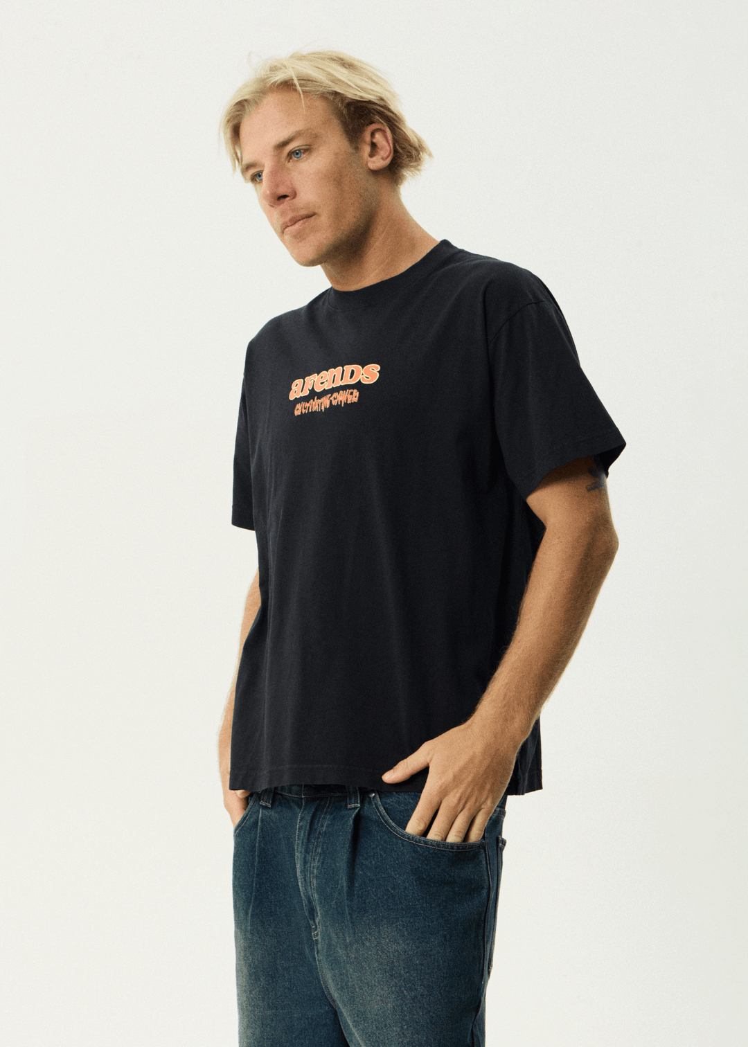 AFENDS Mens Simple Times - Boxy Tee - Stone Black