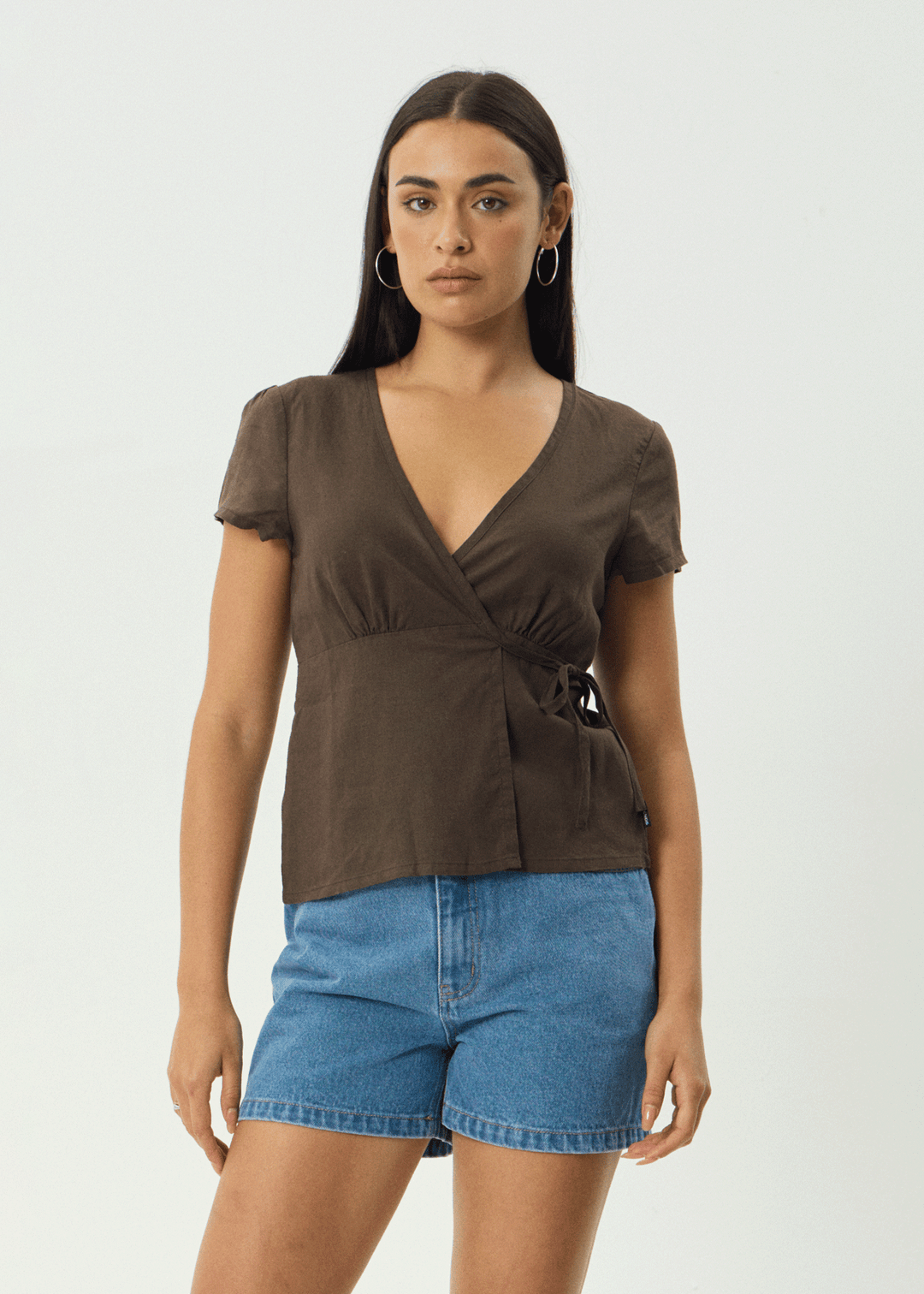 AFENDS Womens Loula - Wrap Top - Coffee