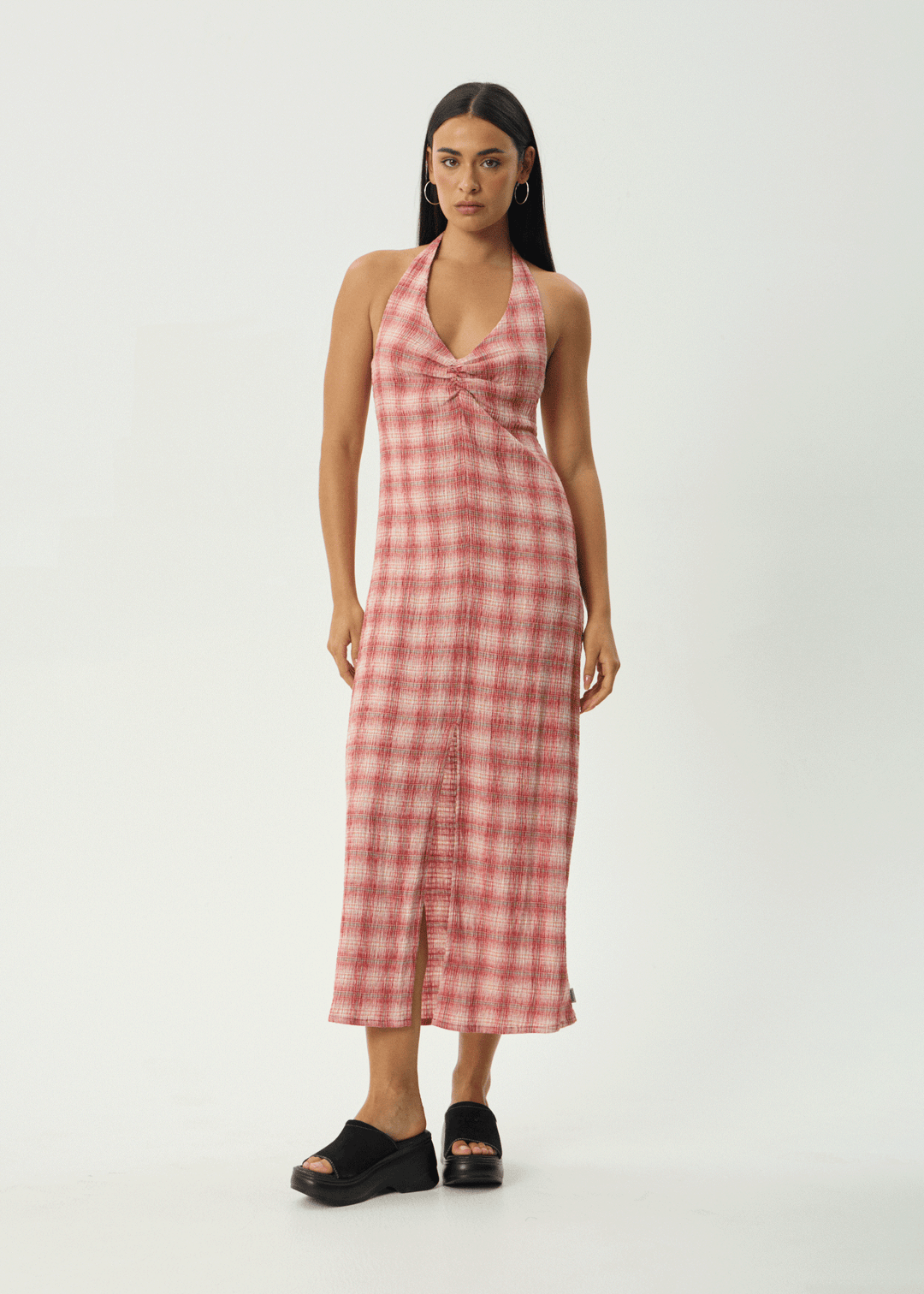 AFENDS Womens Position Andy - Seersucker Halter Dress - Red Check