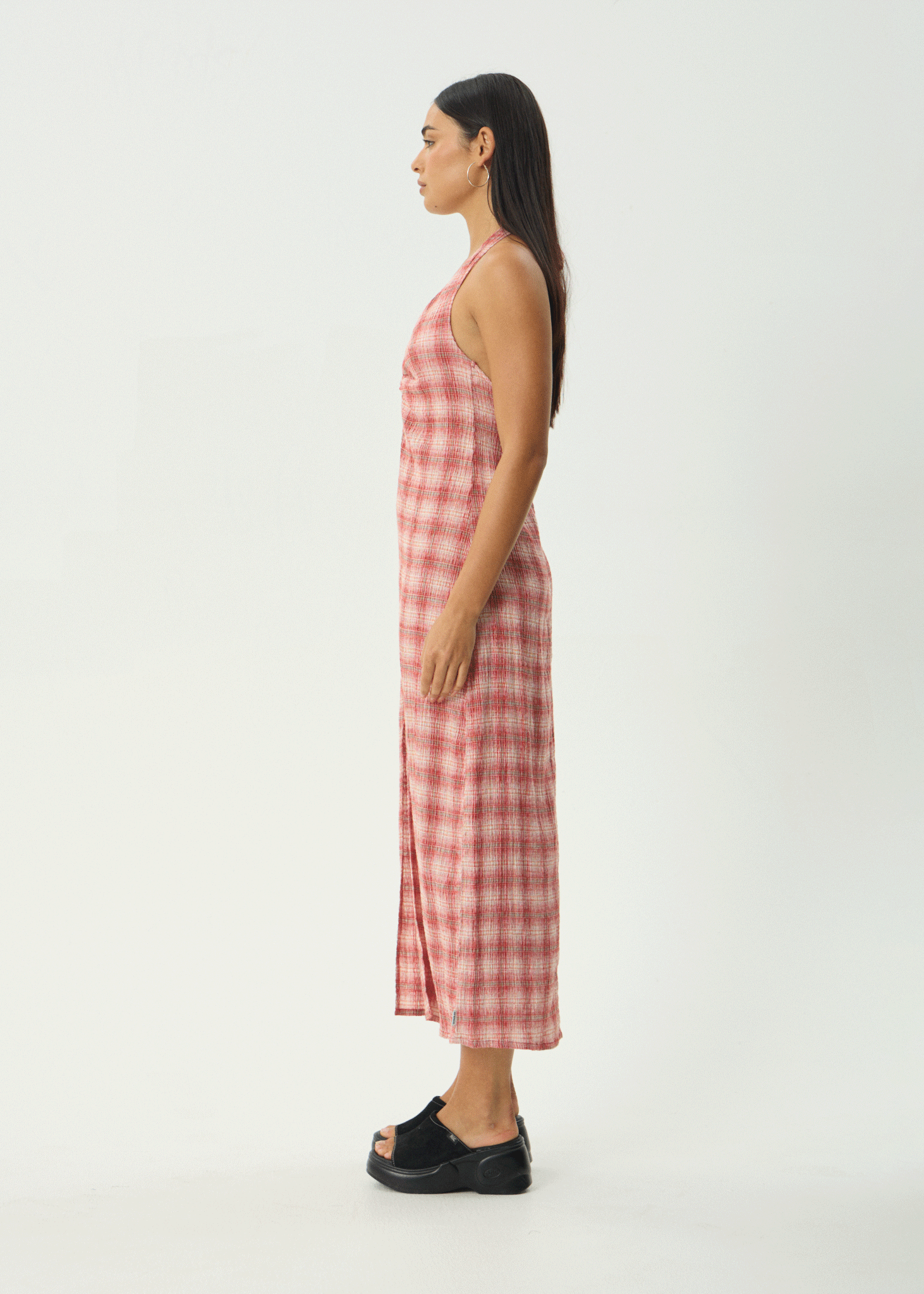 AFENDS Womens Position Andy - Seersucker Halter Dress - Red Check