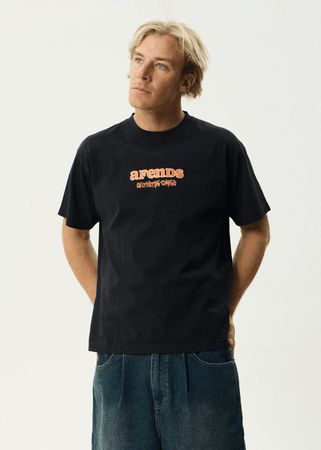 AFENDS Mens Simple Times - Boxy Tee - Stone Black