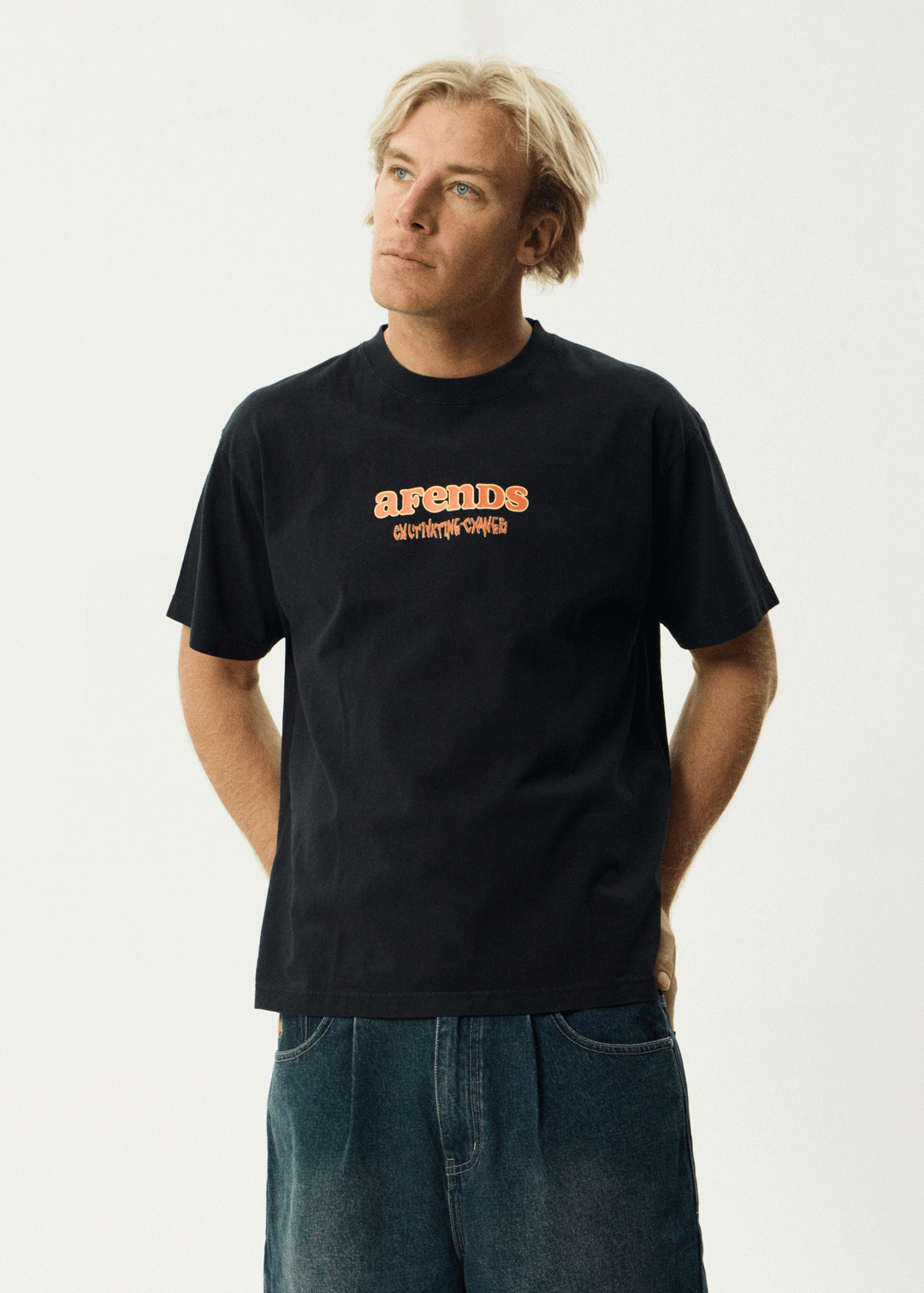AFENDS Mens Simple Times - Boxy Tee - Stone Black