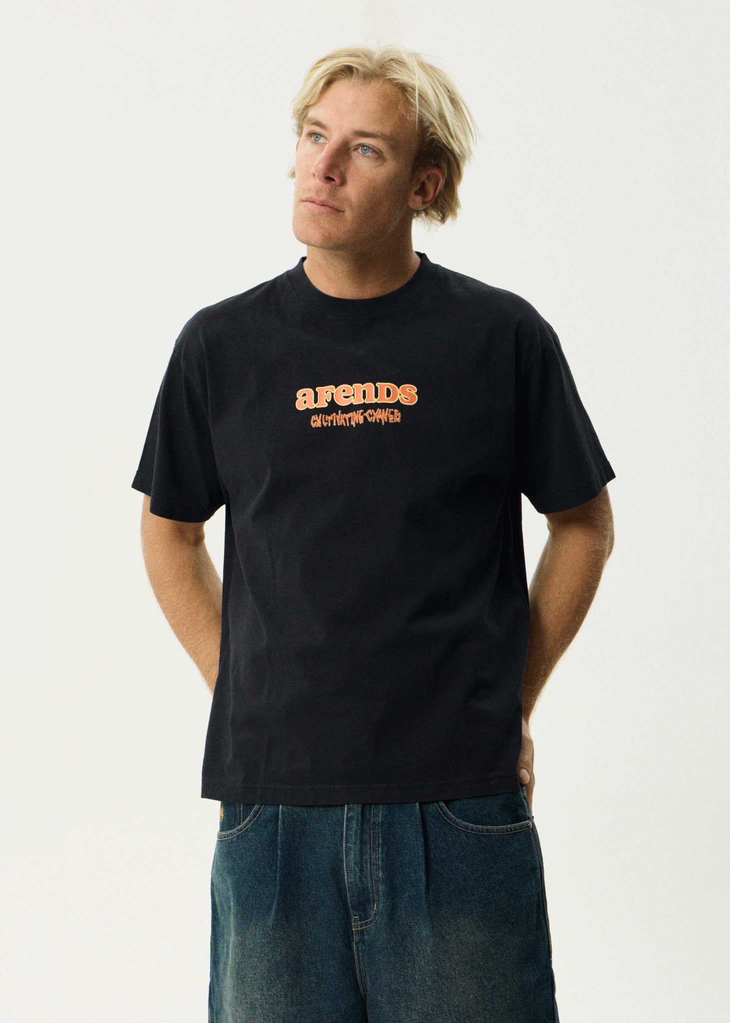 AFENDS Mens Simple Times - Boxy Tee - Stone Black