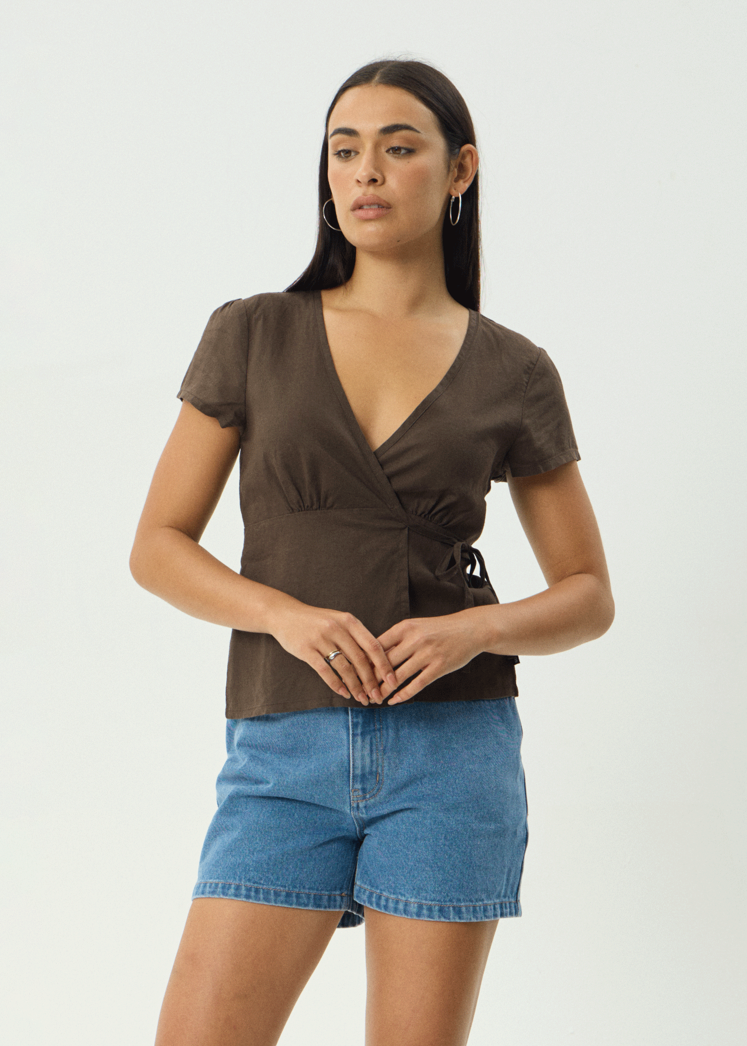 AFENDS Womens Loula - Wrap Top - Coffee