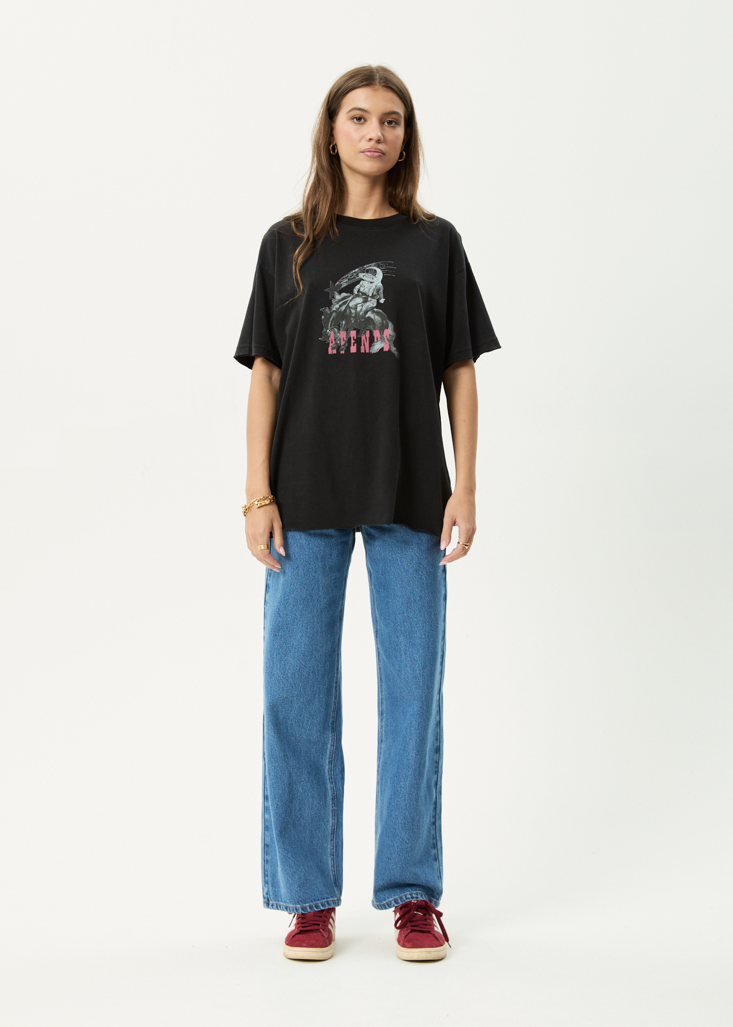 AFENDS Womens Cosmic Cow - Oversized Tee - Stone Black