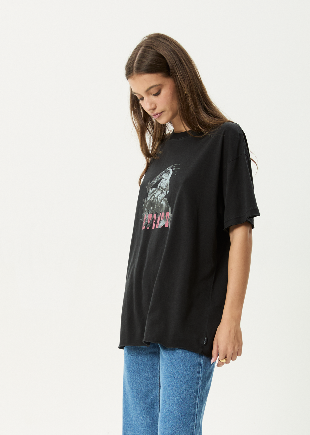 AFENDS Womens Cosmic Cow - Oversized Tee - Stone Black