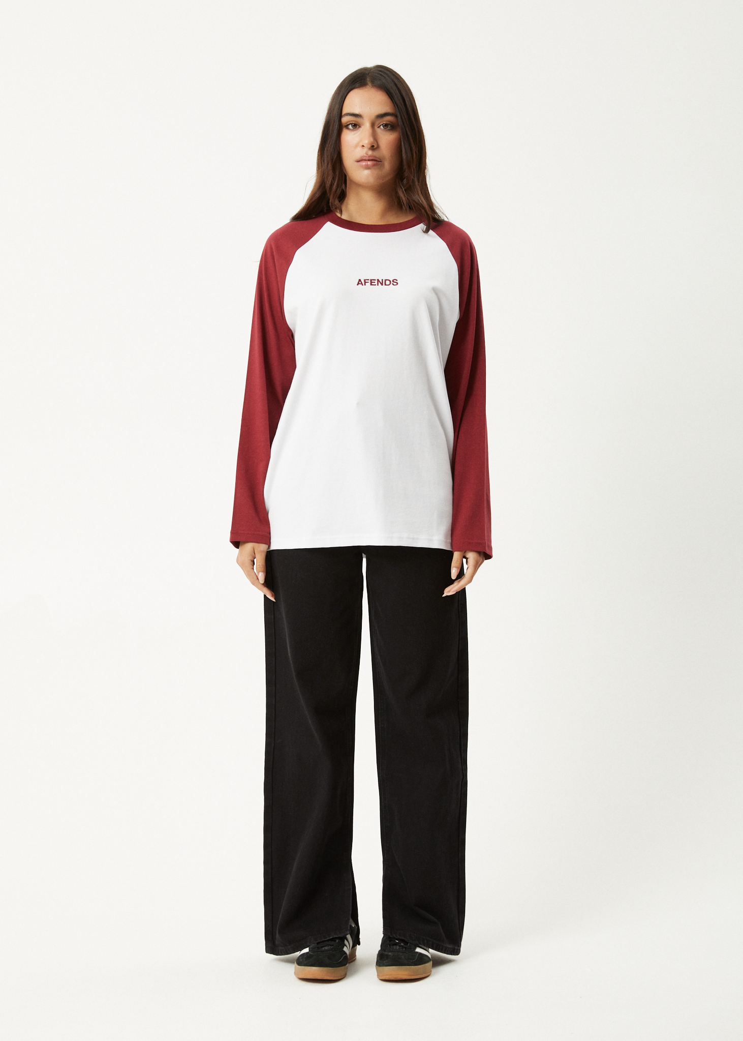 AFENDS Womens Ryan - Oversized Long Sleeve Raglan Tee - Burgundy