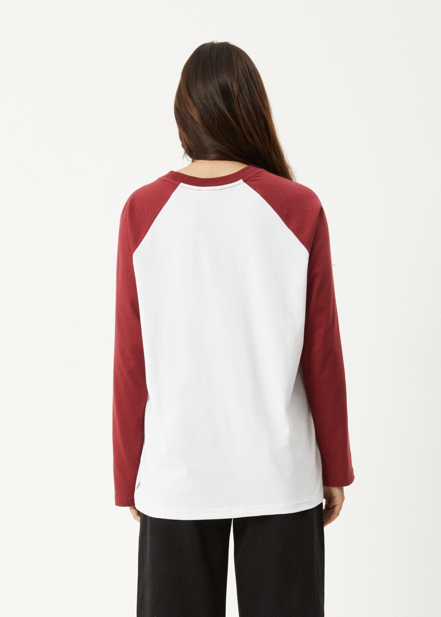 AFENDS Womens Ryan - Oversized Long Sleeve Raglan Tee - Burgundy