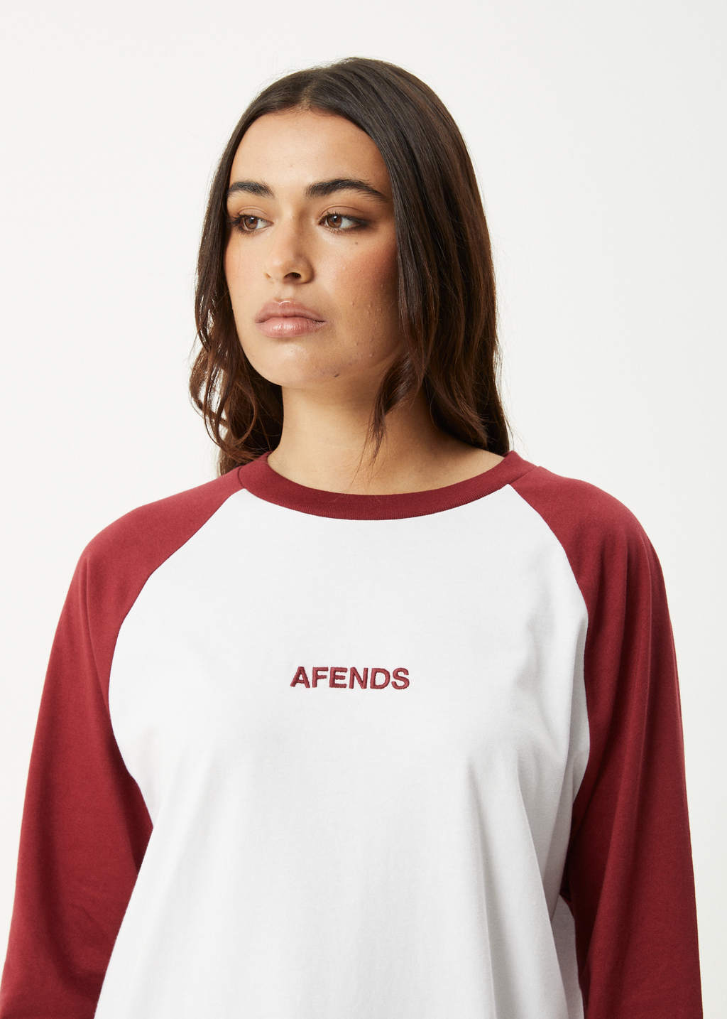 AFENDS Womens Ryan - Oversized Long Sleeve Raglan Tee - Burgundy
