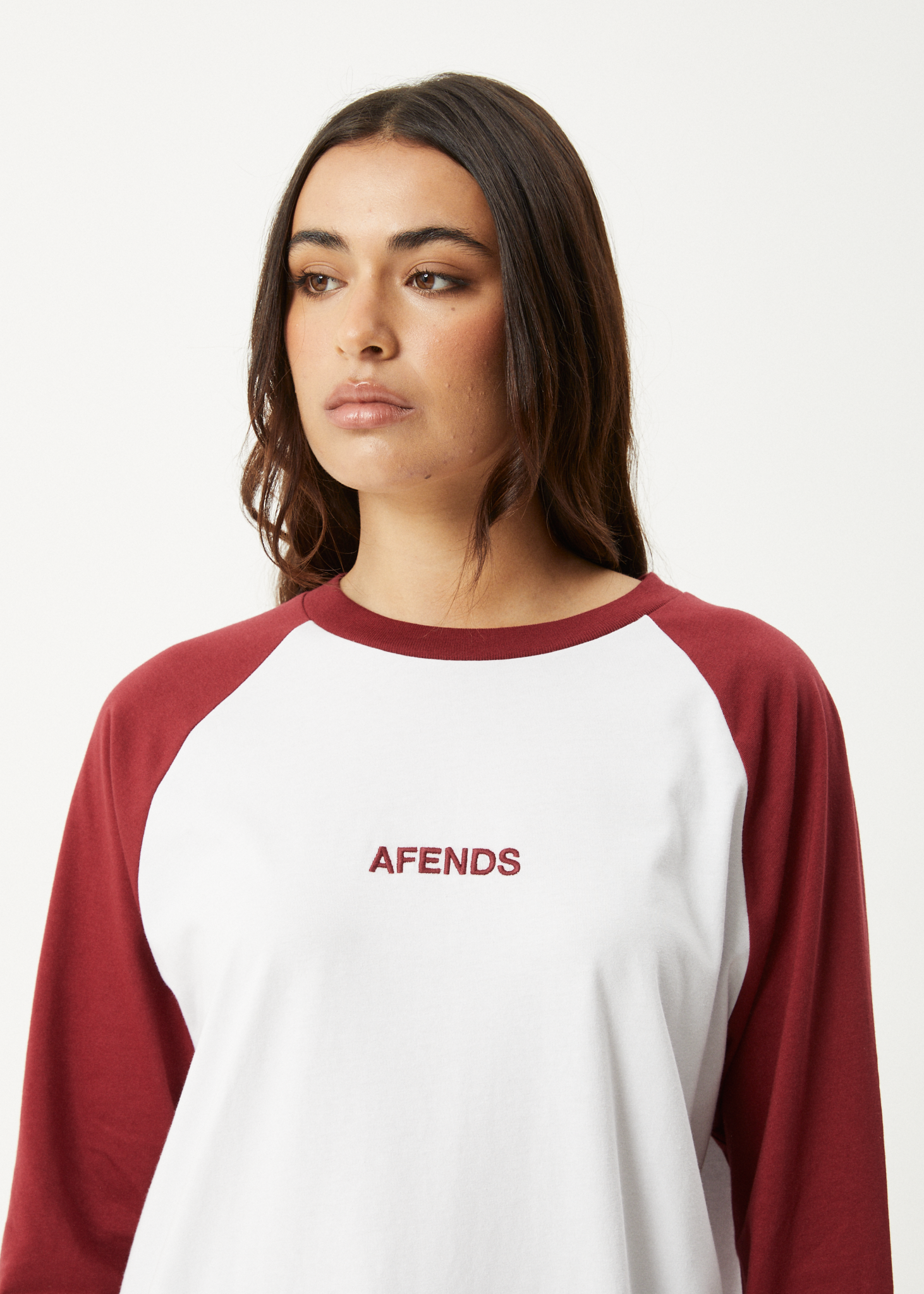AFENDS Womens Ryan - Oversized Long Sleeve Raglan Tee - Burgundy