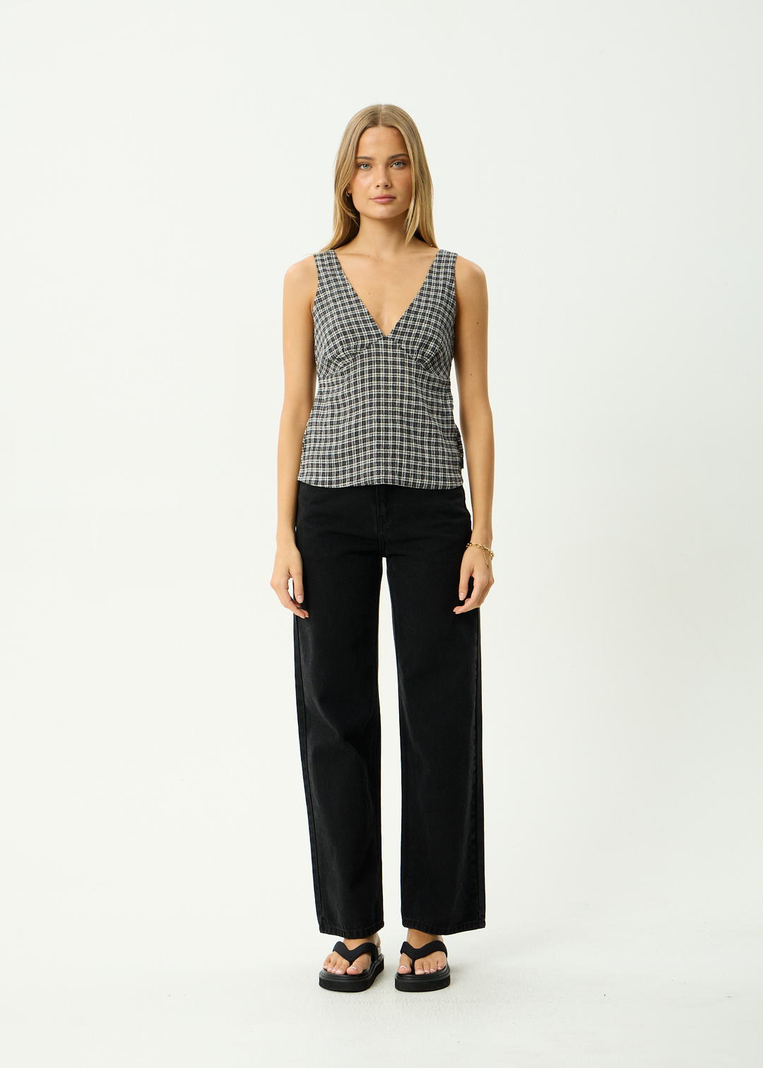 AFENDS Womens Giselle Asta - Seersucker Top - Steel Check