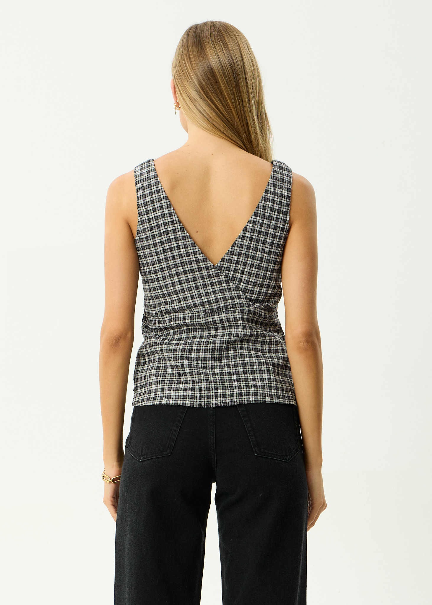 AFENDS Womens Giselle Asta - Seersucker Top - Steel Check
