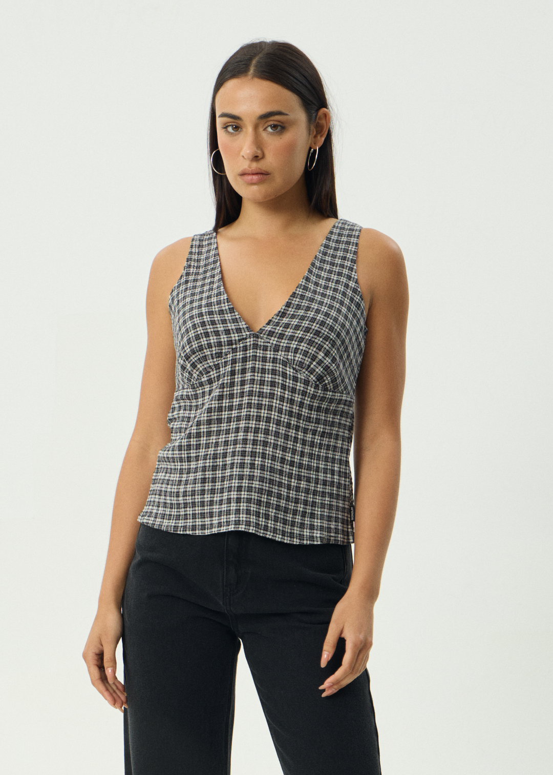 AFENDS Womens Giselle Asta - Seersucker Top - Steel Check