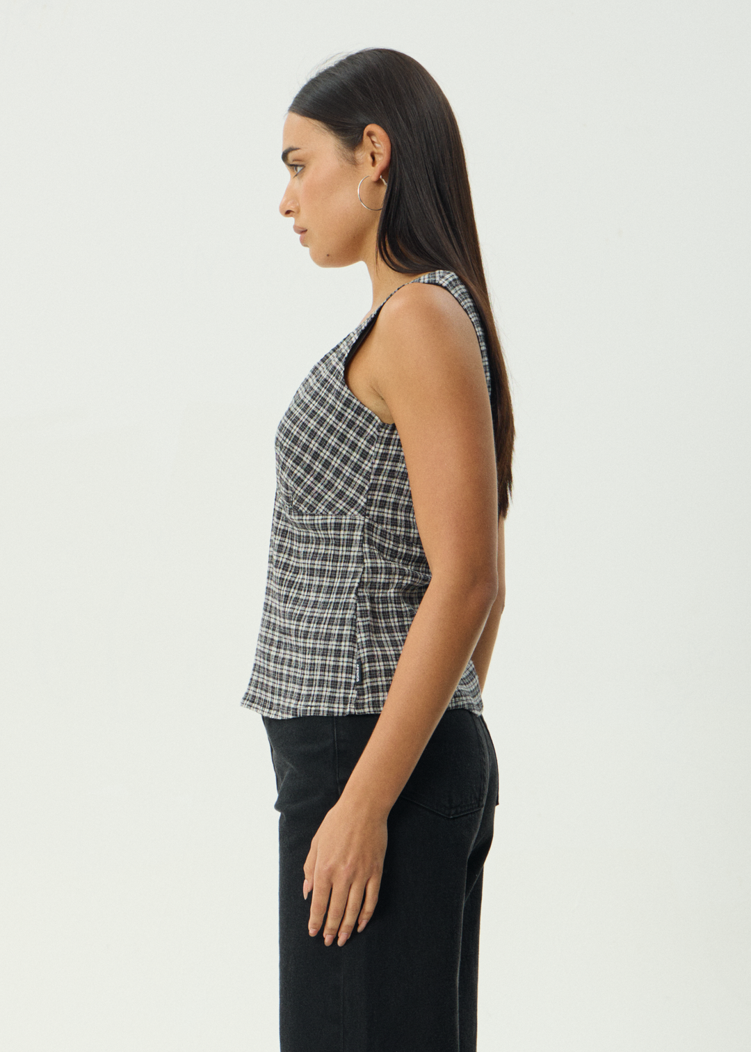 AFENDS Womens Giselle Asta - Seersucker Top - Steel Check