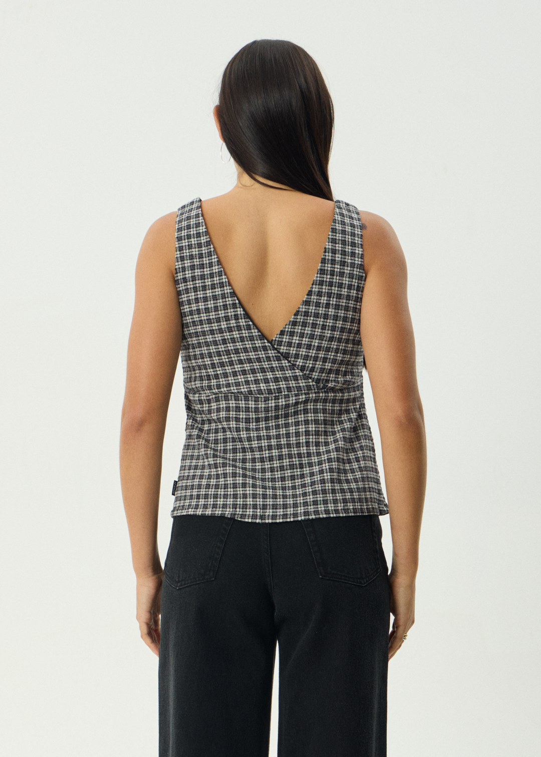 AFENDS Womens Giselle Asta - Seersucker Top - Steel Check