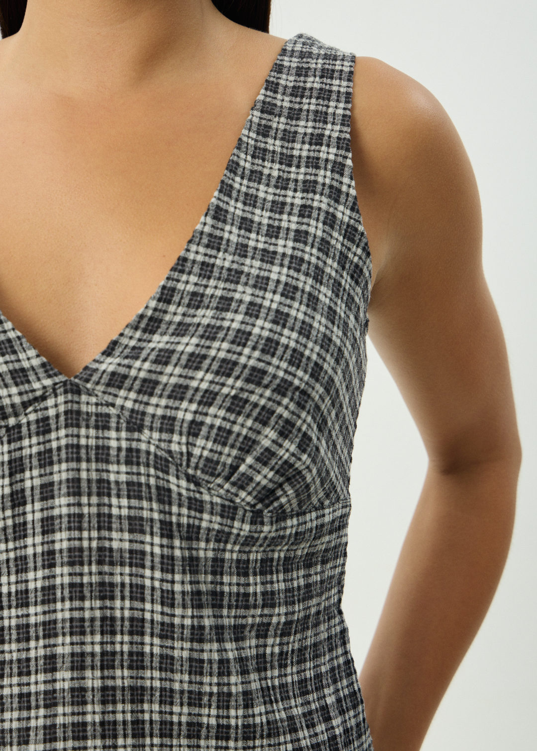 AFENDS Womens Giselle Asta - Seersucker Top - Steel Check