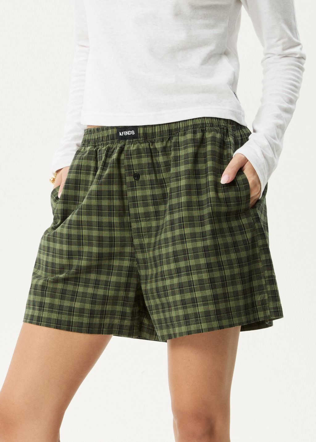 AFENDS Womens Ghost - Boxer Short - Oil Green