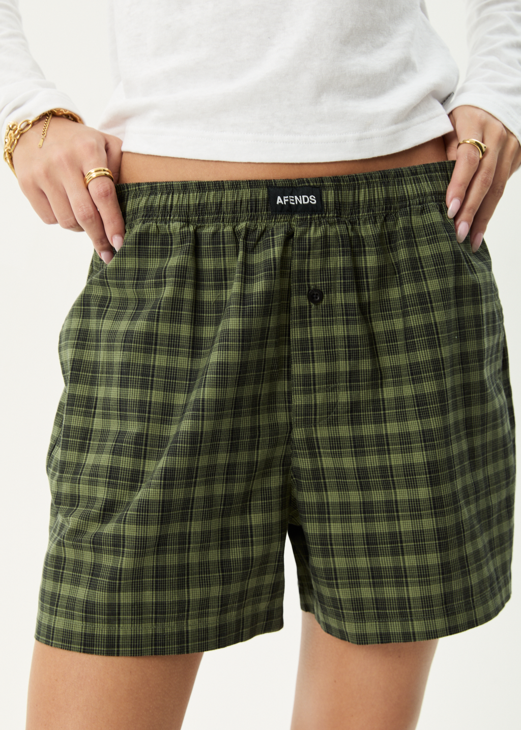 AFENDS Womens Ghost - Boxer Short - Oil Green