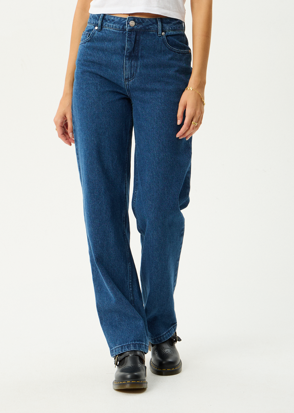 AFENDS Womens Leila - Straight Leg Jean - Authentic Blue