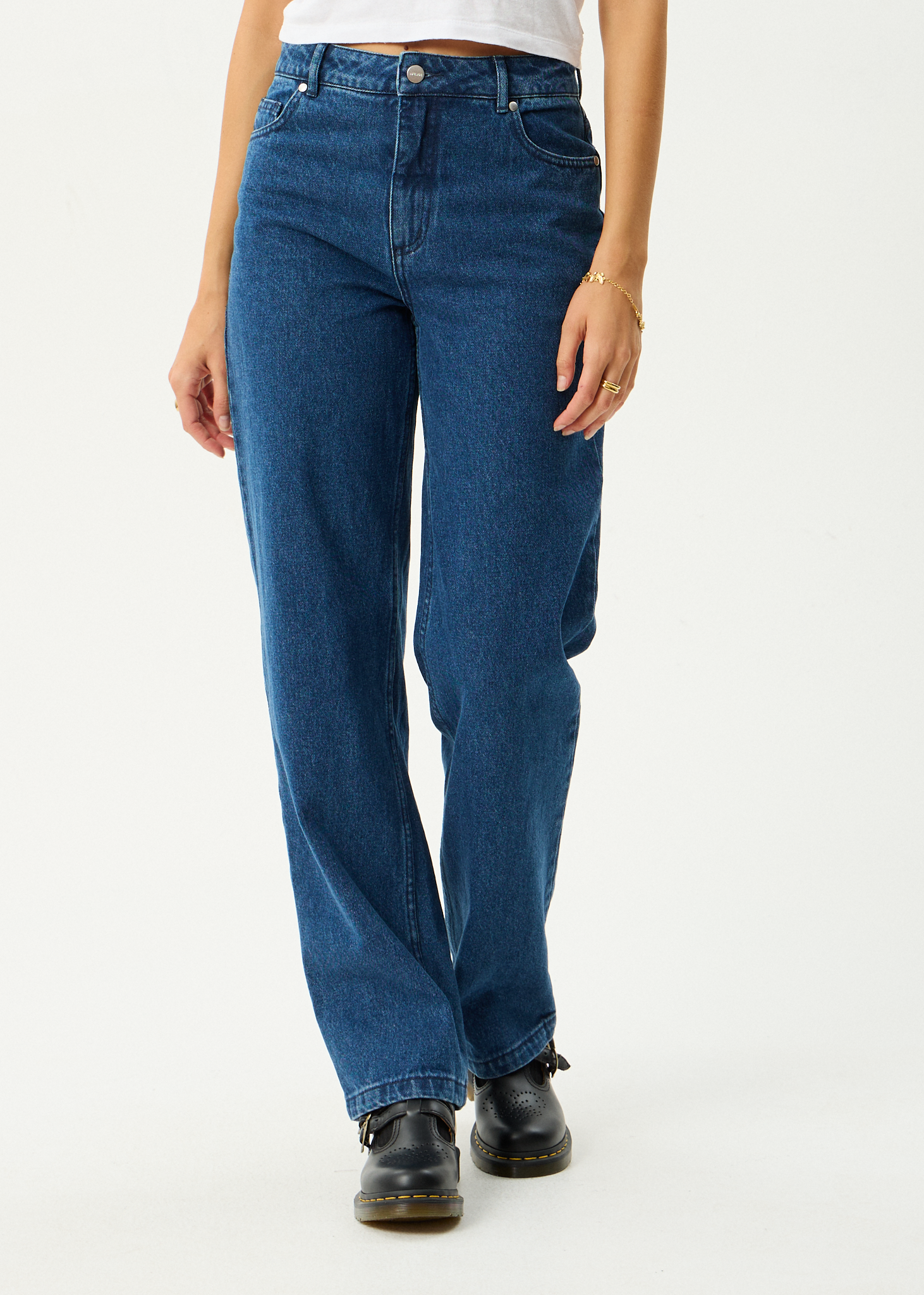 AFENDS Womens Leila - Straight Leg Jean - Authentic Blue