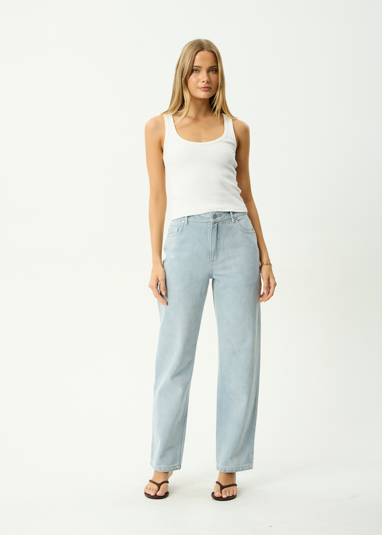 AFENDS Womens Leila - Straight Leg Jeans - Stone Blue