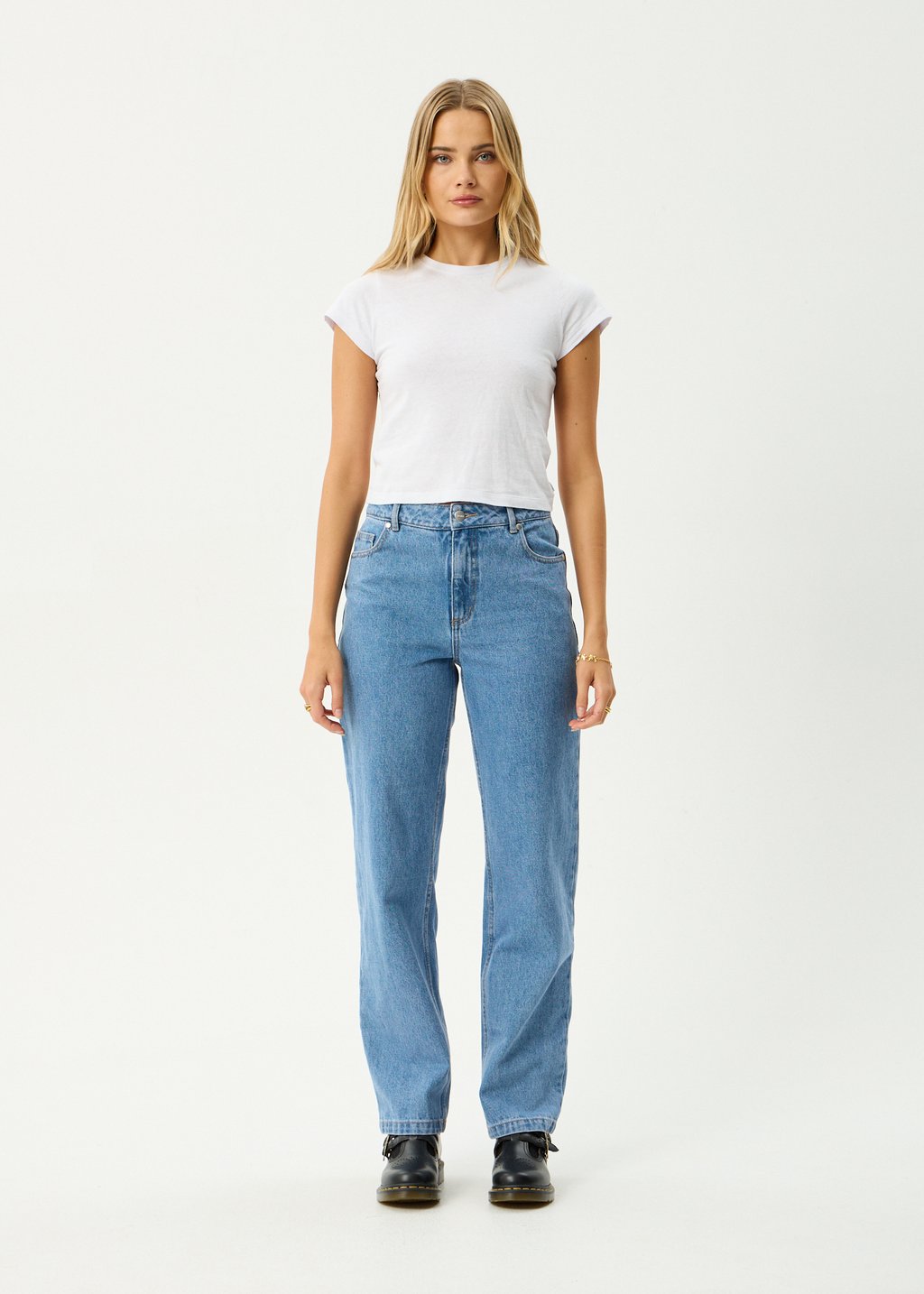 AFENDS Womens Leila - Straight Leg Jean - Worn Blue
