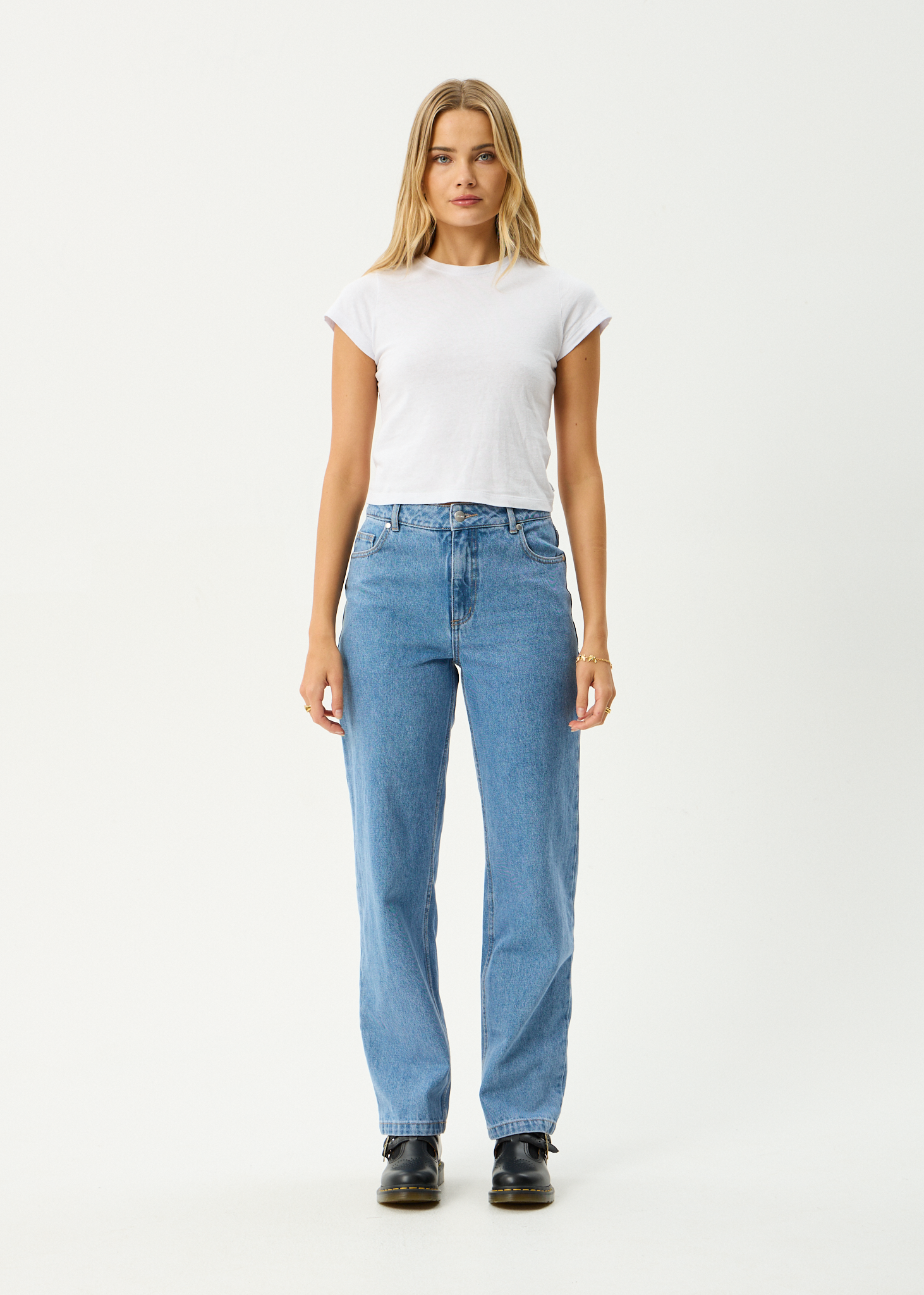 AFENDS Womens Leila - Straight Leg Jean - Worn Blue